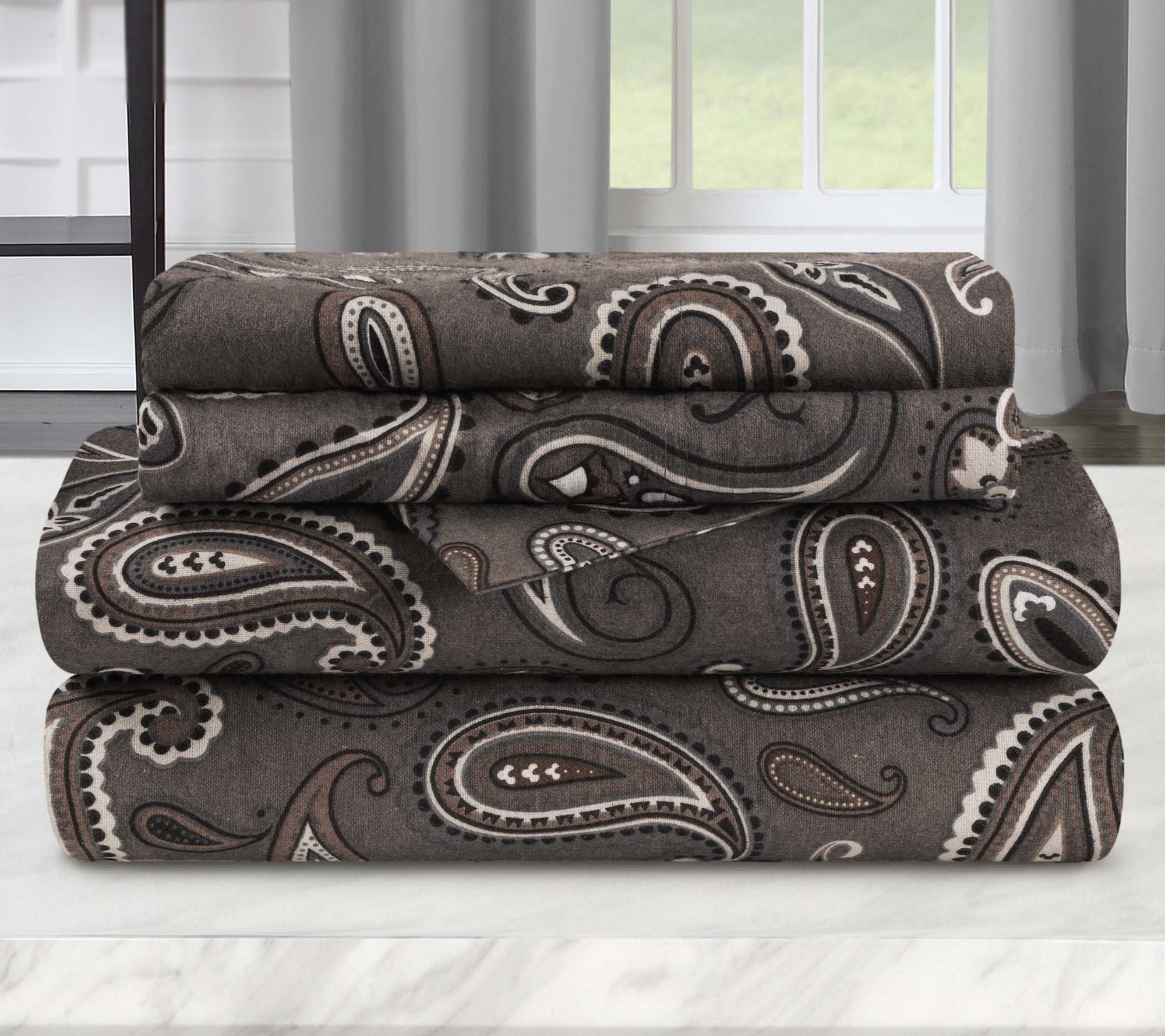 Superior Cotton Flannel Deep Pocket Paisley Sheet Set, King