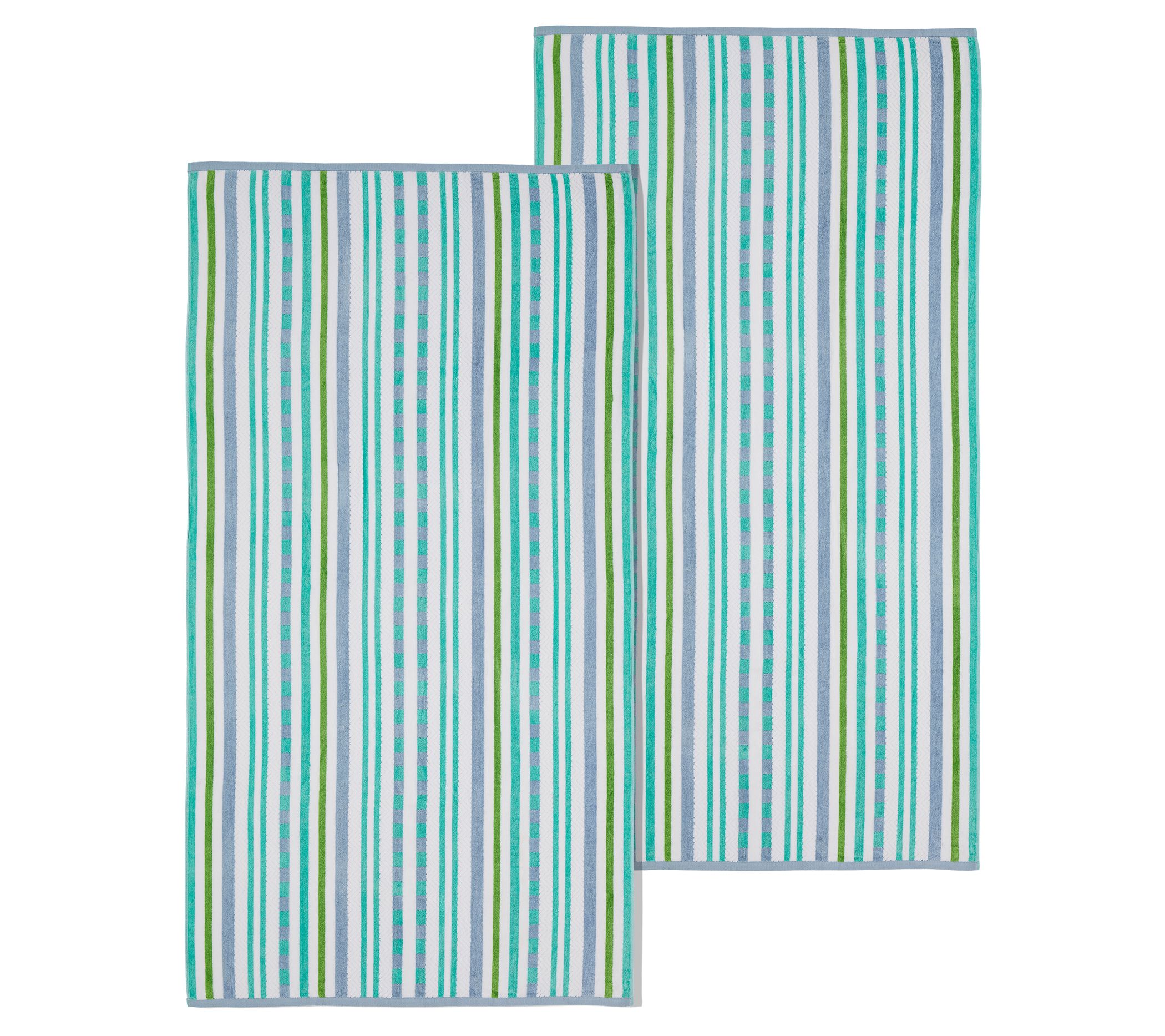 Superior Striped Cotton Oversized 2-Piece BeachTowel Aqua Sky