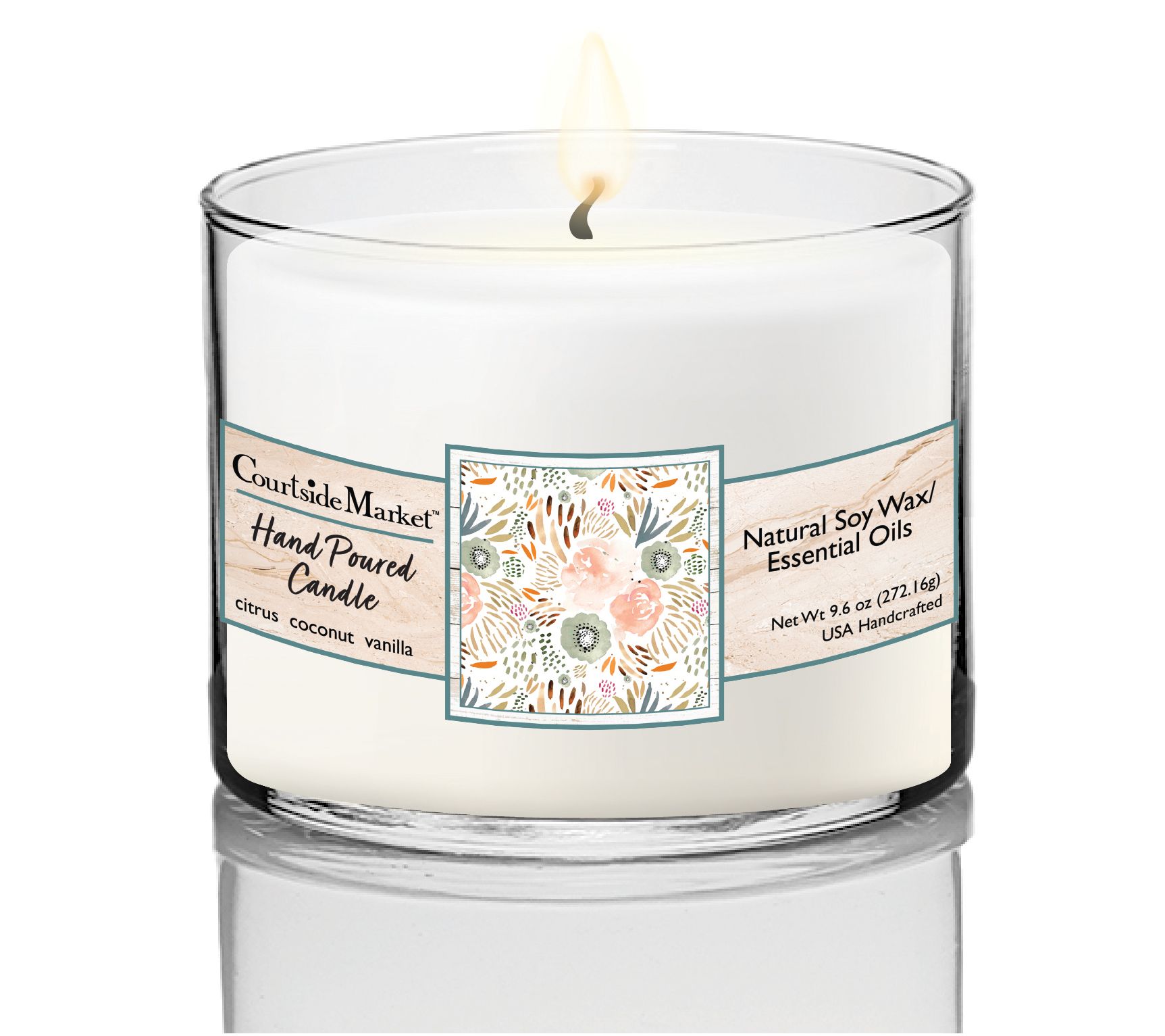 Courtside Market Floral Peach Circular Candle Glass 9.6 oz.