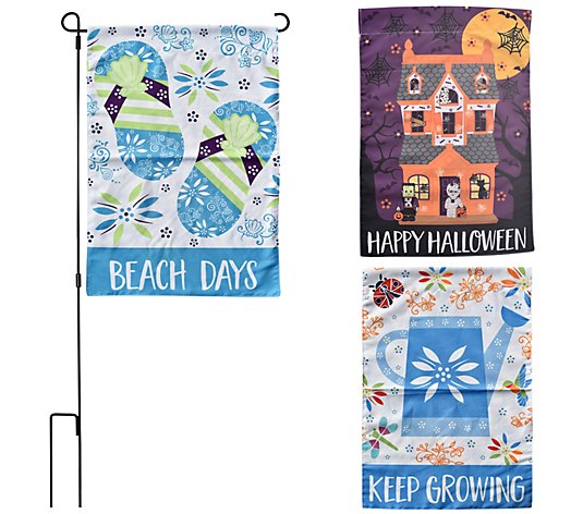 Temp-tations Garden Flag Bundle with 3 Flags and Stand