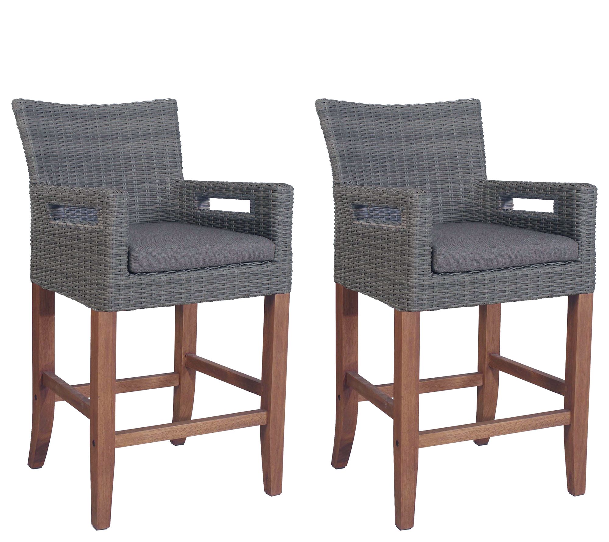 Counter Height Wicker And Eucalyptus Arm Chairs Set Of 2 Qvc