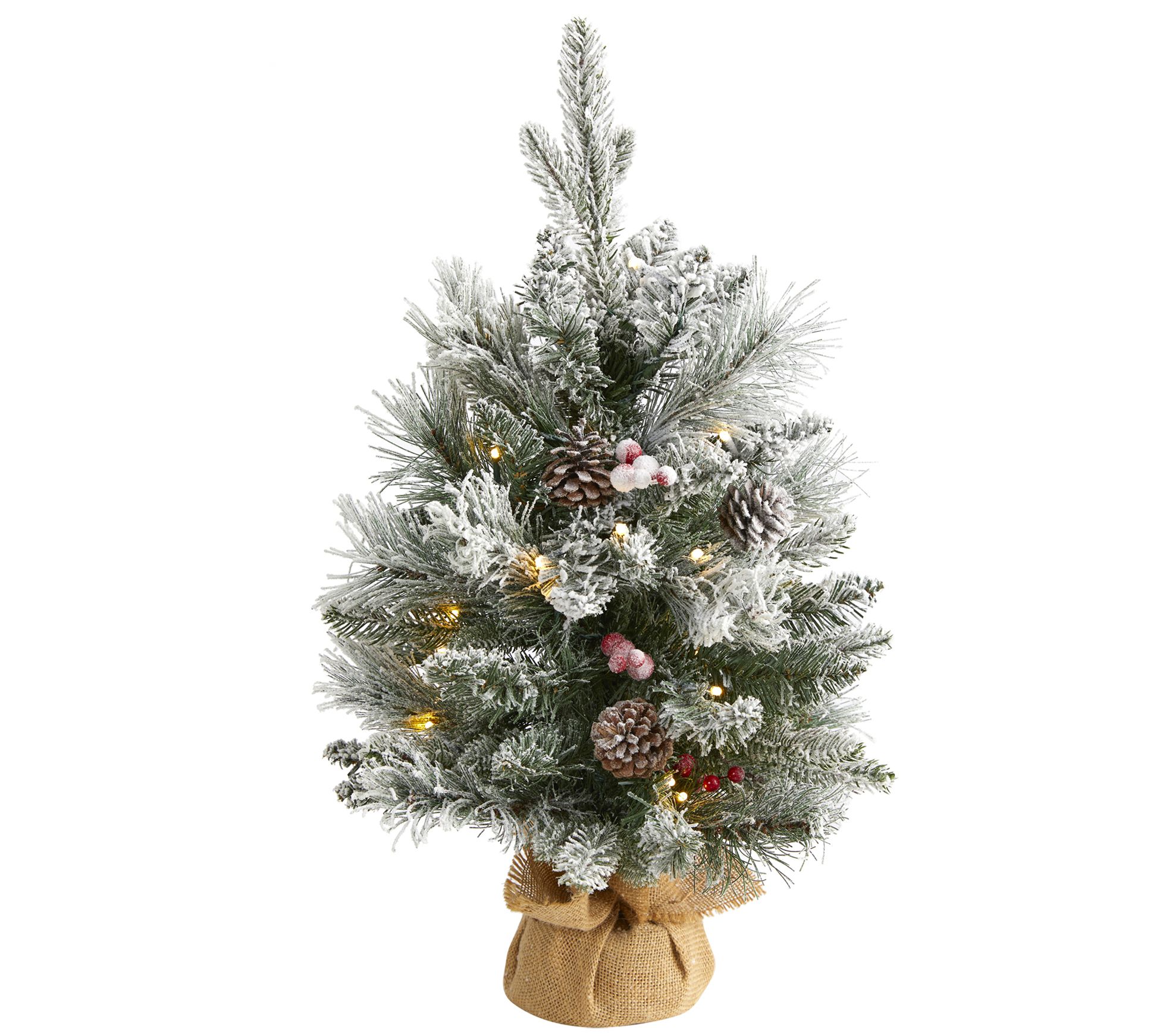 2' Flocked Christmas Tree w/30 Clear Lights byarly Natural