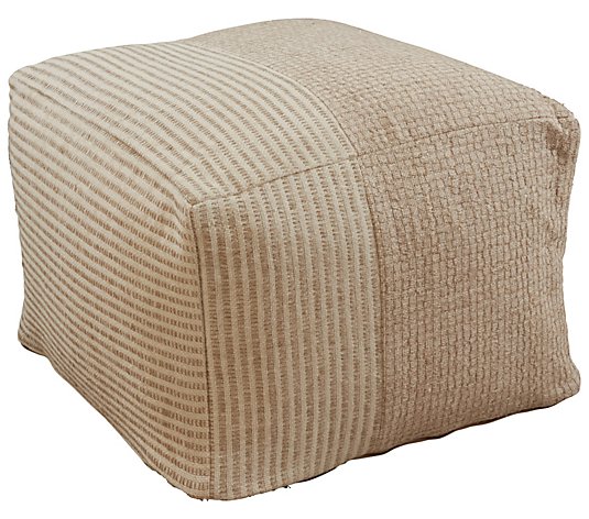 Neutral Cotton Floor Pouf with Two-Tone Designby Valerie