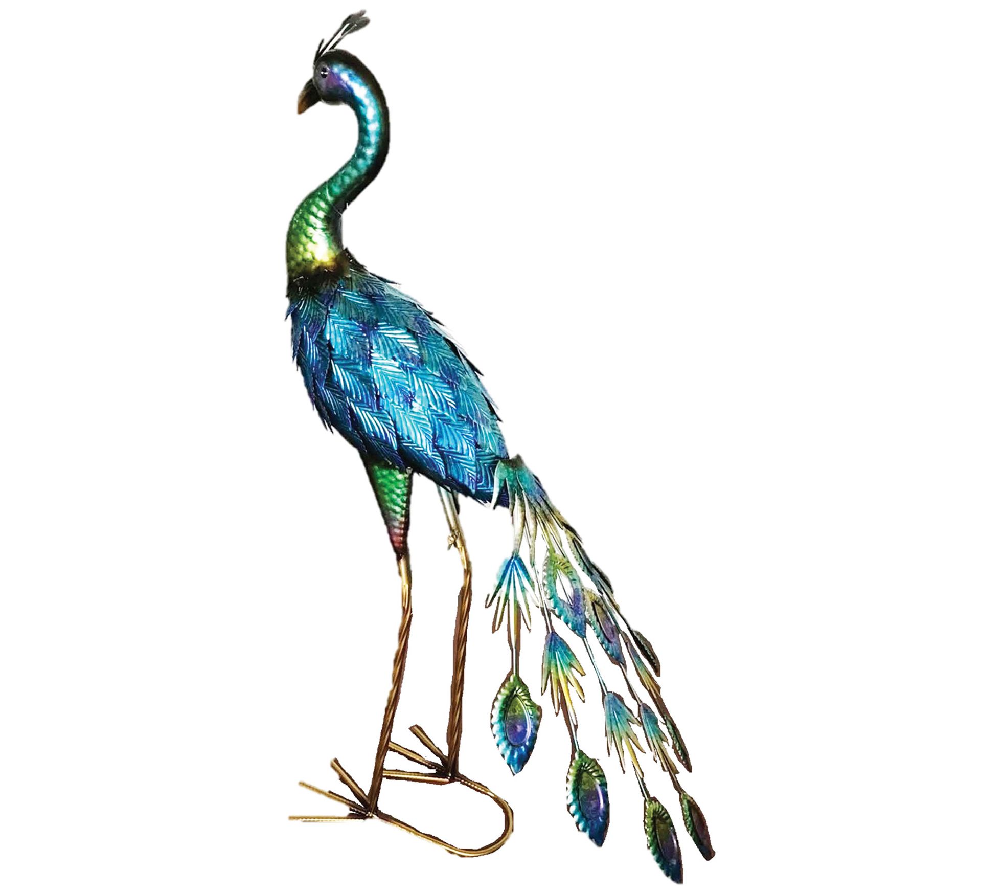 LuxenHome 29.5-Inch H Peacock Metal and Glass Outdoor Wall Decor