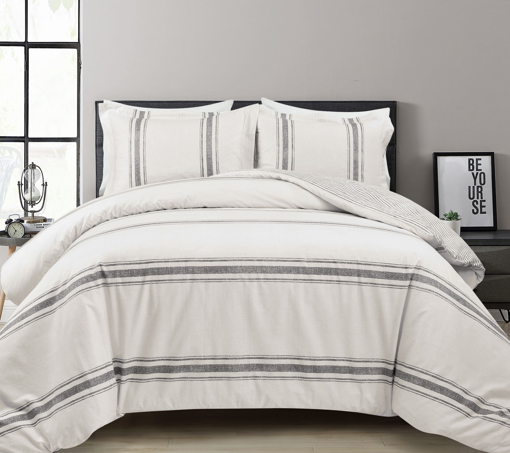 Farmhouse Stripe 3-pc Full/Queen Duvet Cover Set by Lush Deco