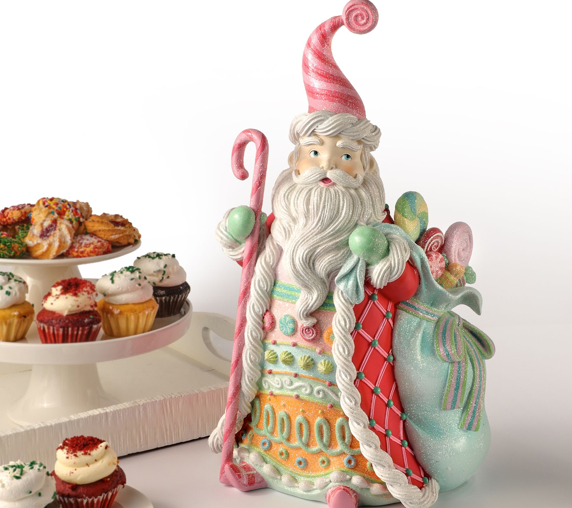 21" Resin Pastel Peppermint Candy Santa by Valerie