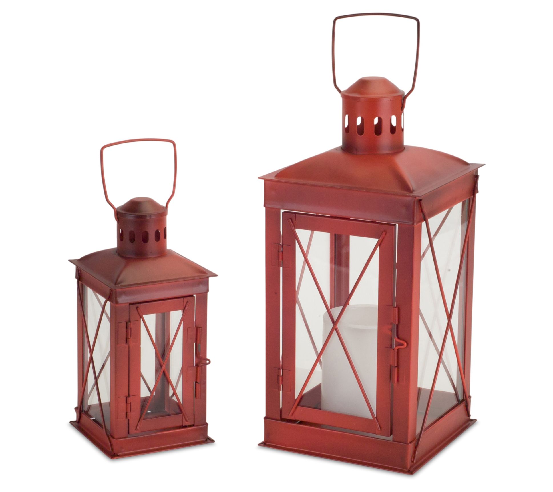 Melrose Traditional Red Metal Lantern (Set of 2) - QVC.com