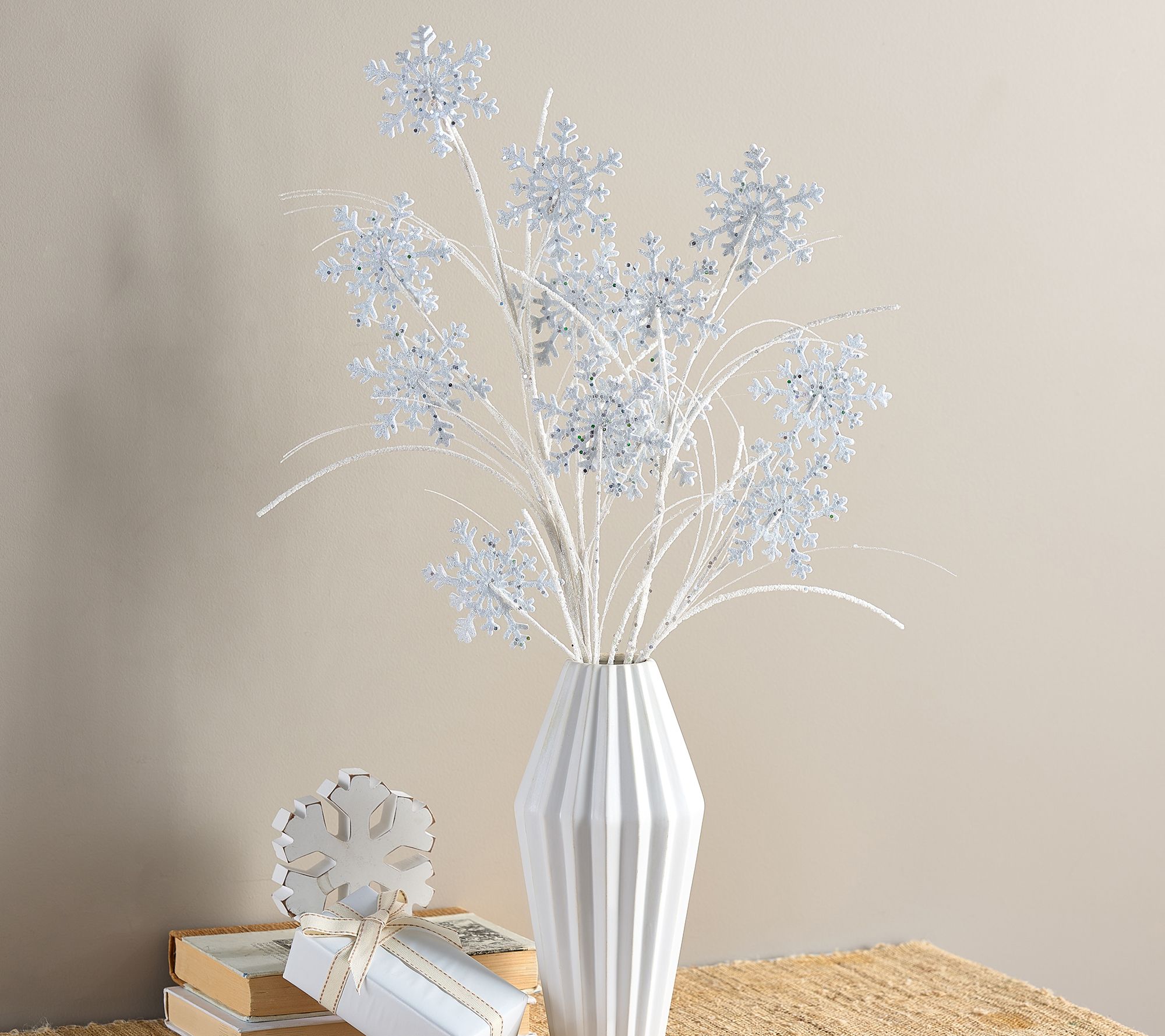 Set of 6 Glittered Snowflake Stems by Valerie