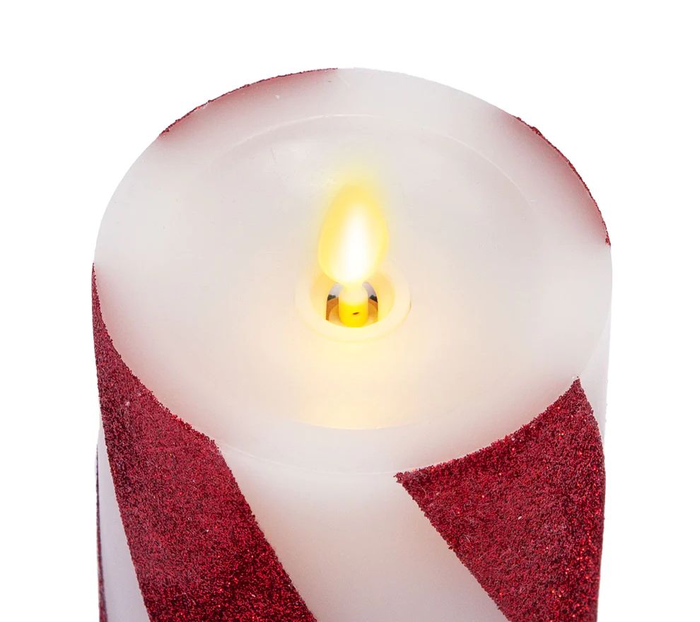 Luminara 4.5" Tall Candy Cane Glitter Pillar Candle