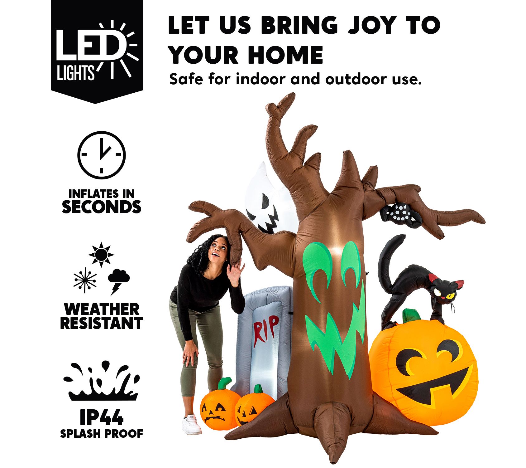 Joiedomi 8' Scary Tree w/Ghost Spider & Cat Inf latable - QVC.com