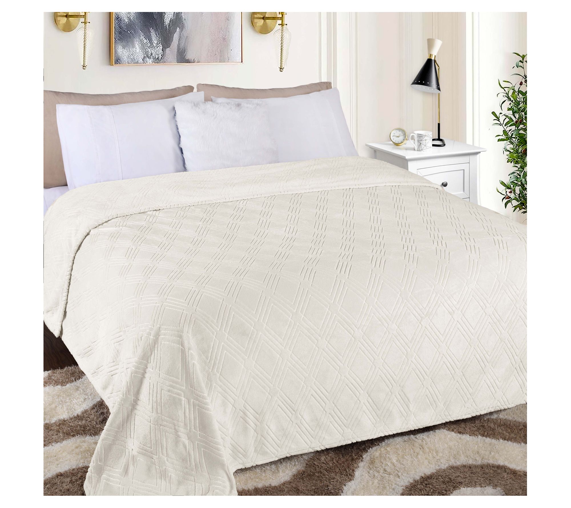 Superior Diamond Flannel Fleece Ultra-Soft Blanet- King
