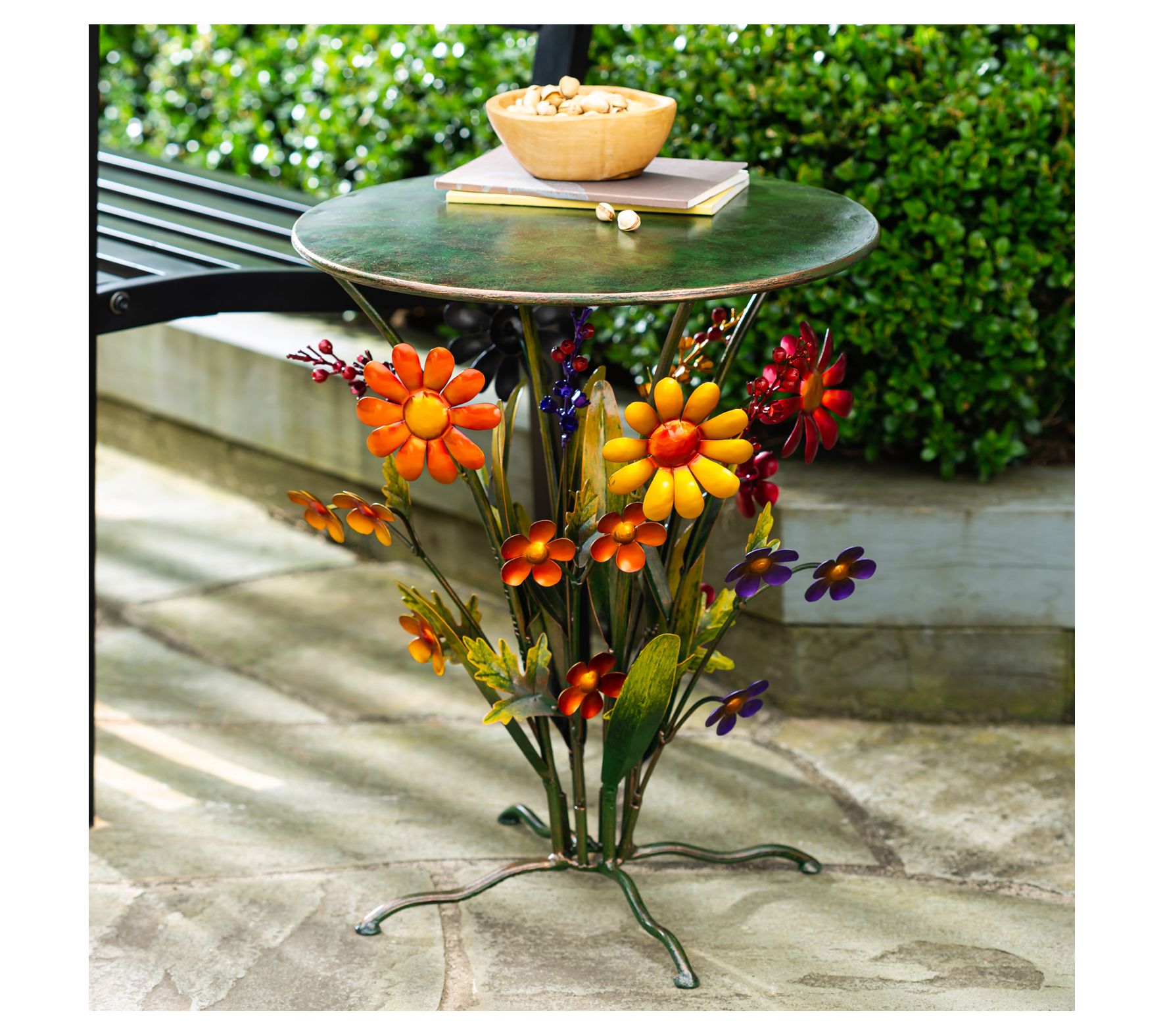 Evergreen Handmade Metal Daisies Side Table