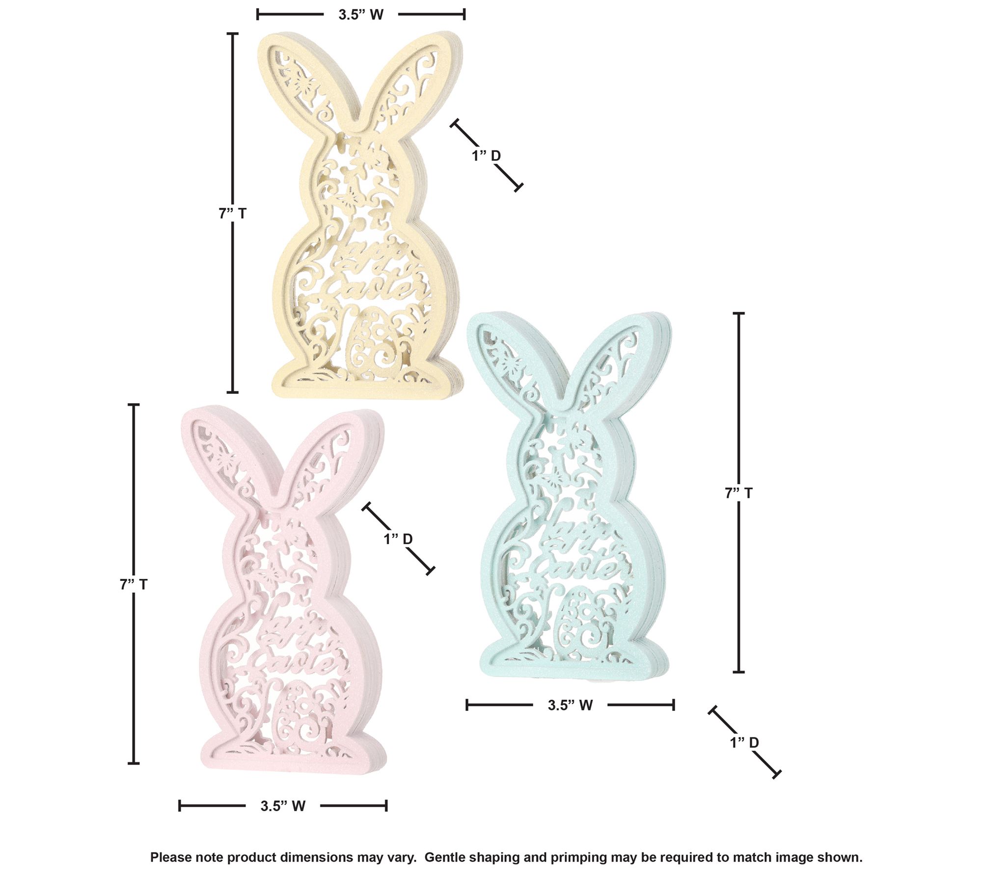 Wood Cut Out Happy Easter Bunny 7" Set of 3 Byalerie