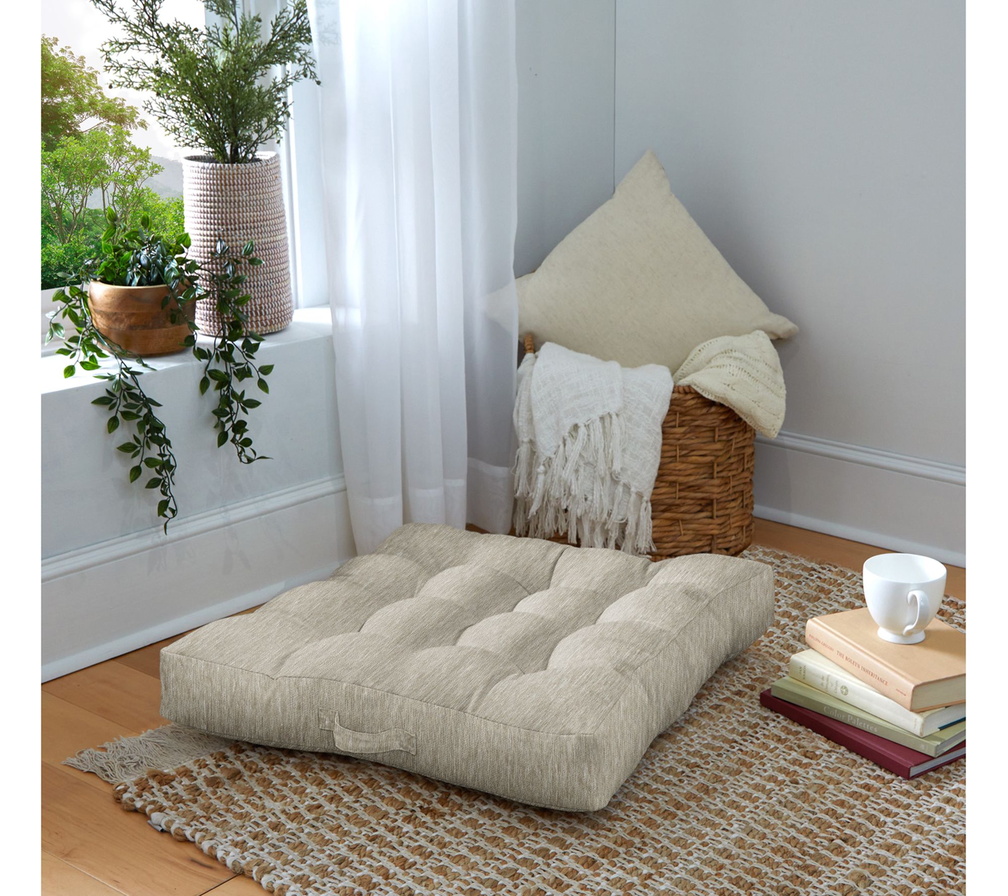 Sorra Home Indoor Tufted 24 in Floor Pillow Sin gle - QVC.com, image size:2000x1778
