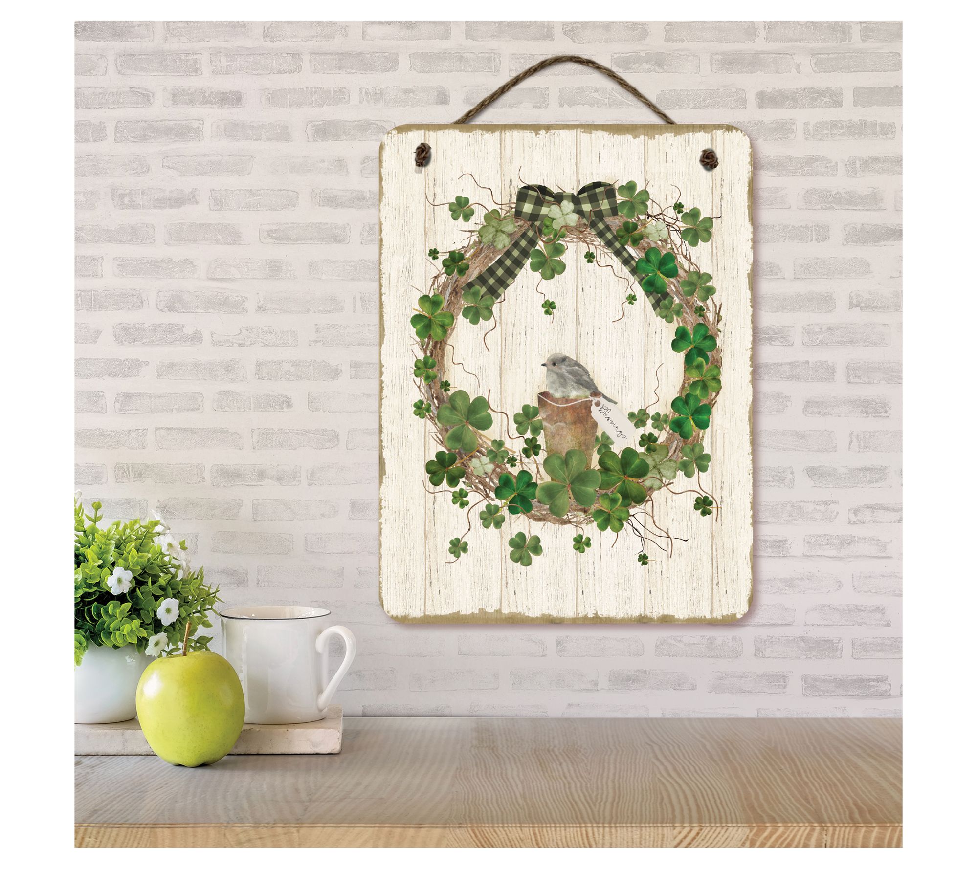 Courtside Market Three-Leaf Clover Wreath 12x16Hanging Sign
