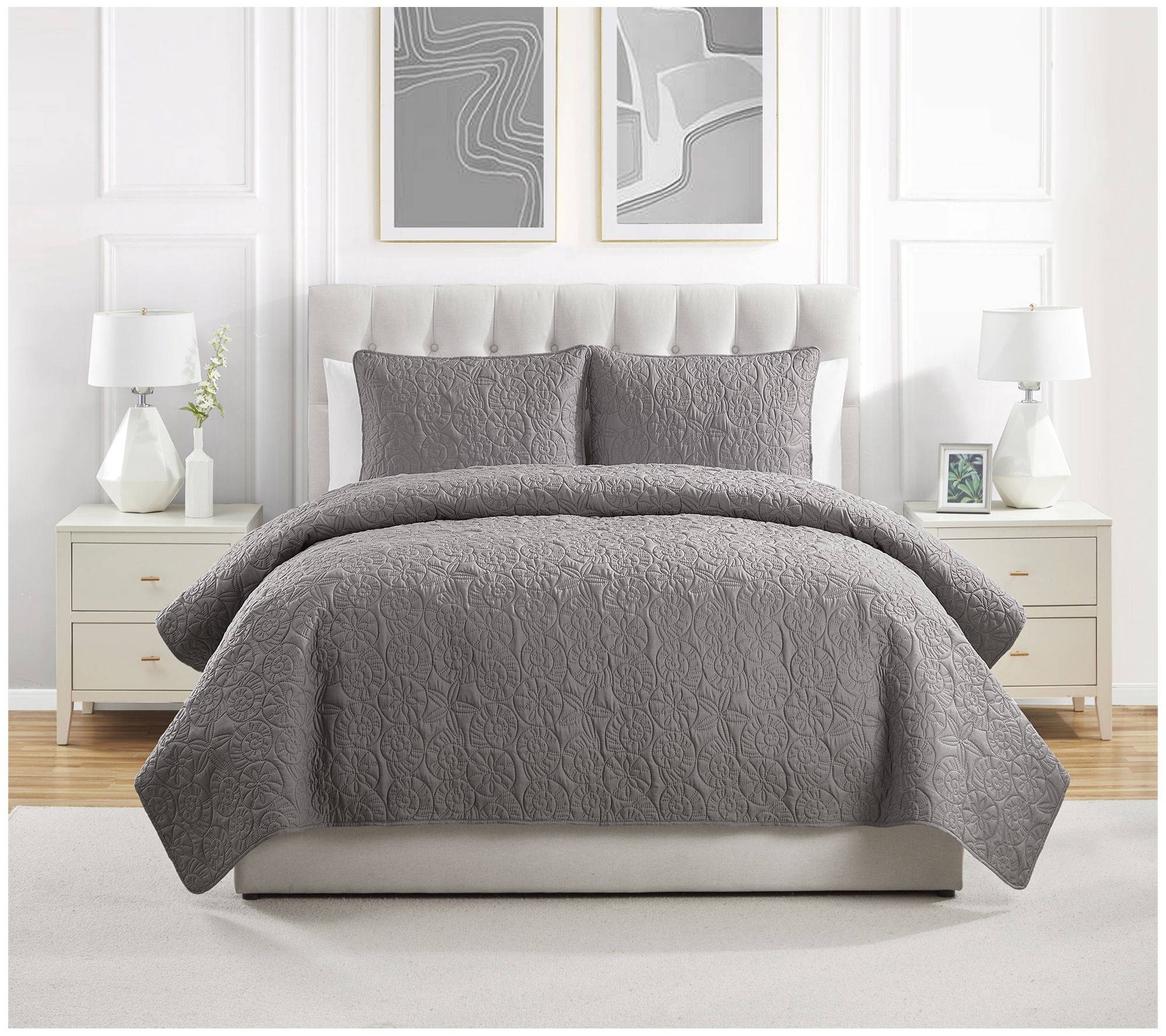VCNY Home Seashell 3pc Solid Coastal Quilt Set,Full/ Queen