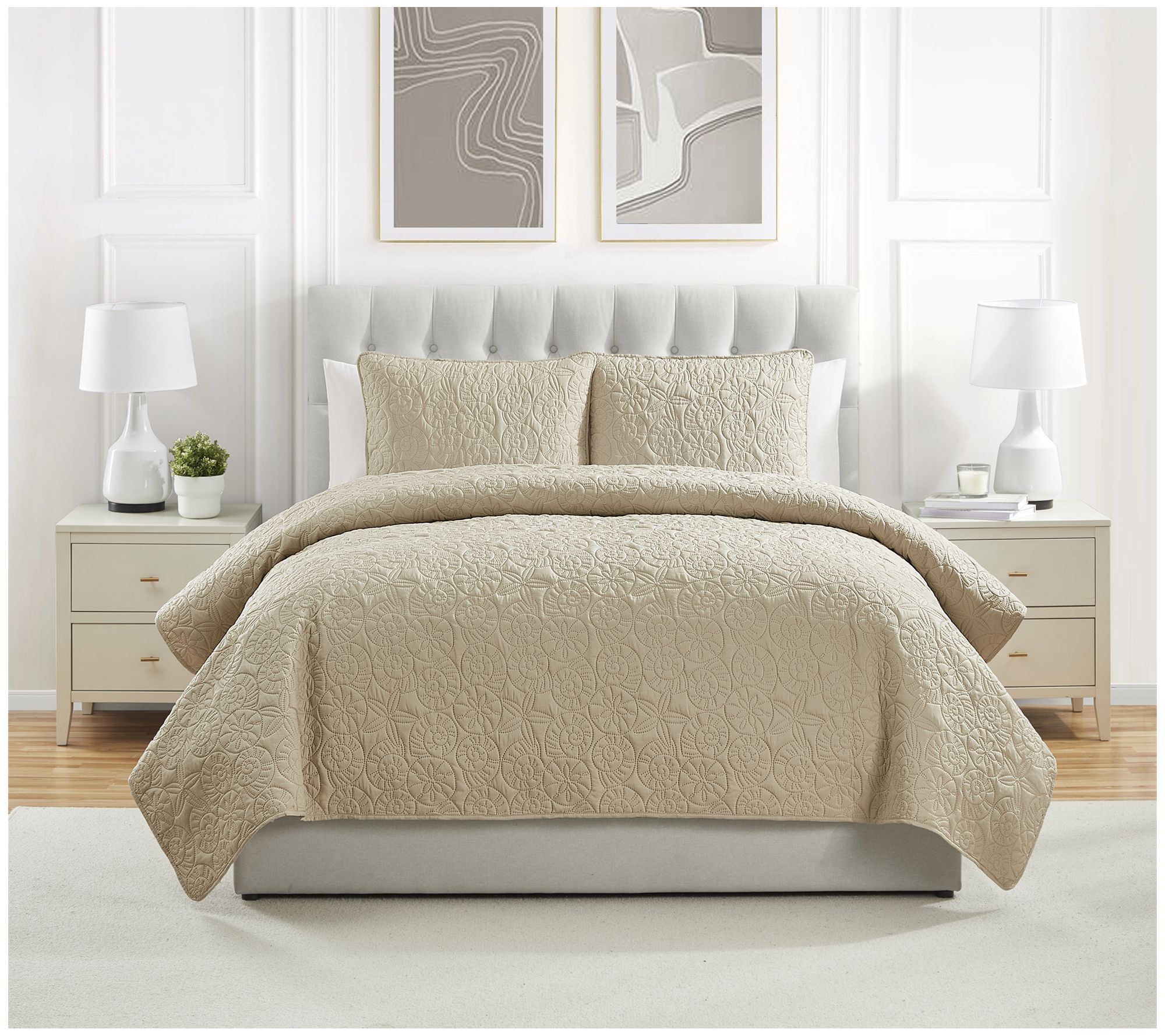 VCNY Home Seashell 3pc Solid Coastal Quilt Set,Full/ Queen