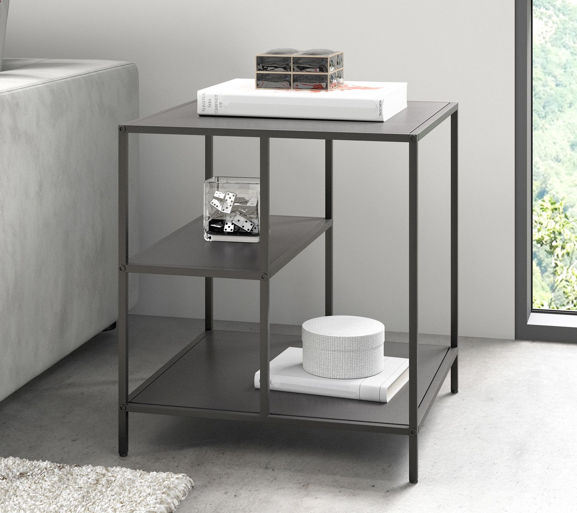 Hudson & Canal Winthrop Square Side Table withMetal Shelves