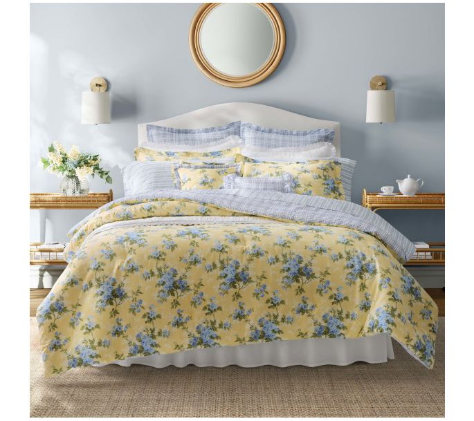 Laura Ashley Ca ssidy Yellow Fu ll Queen Comfor ter Sham Bonus