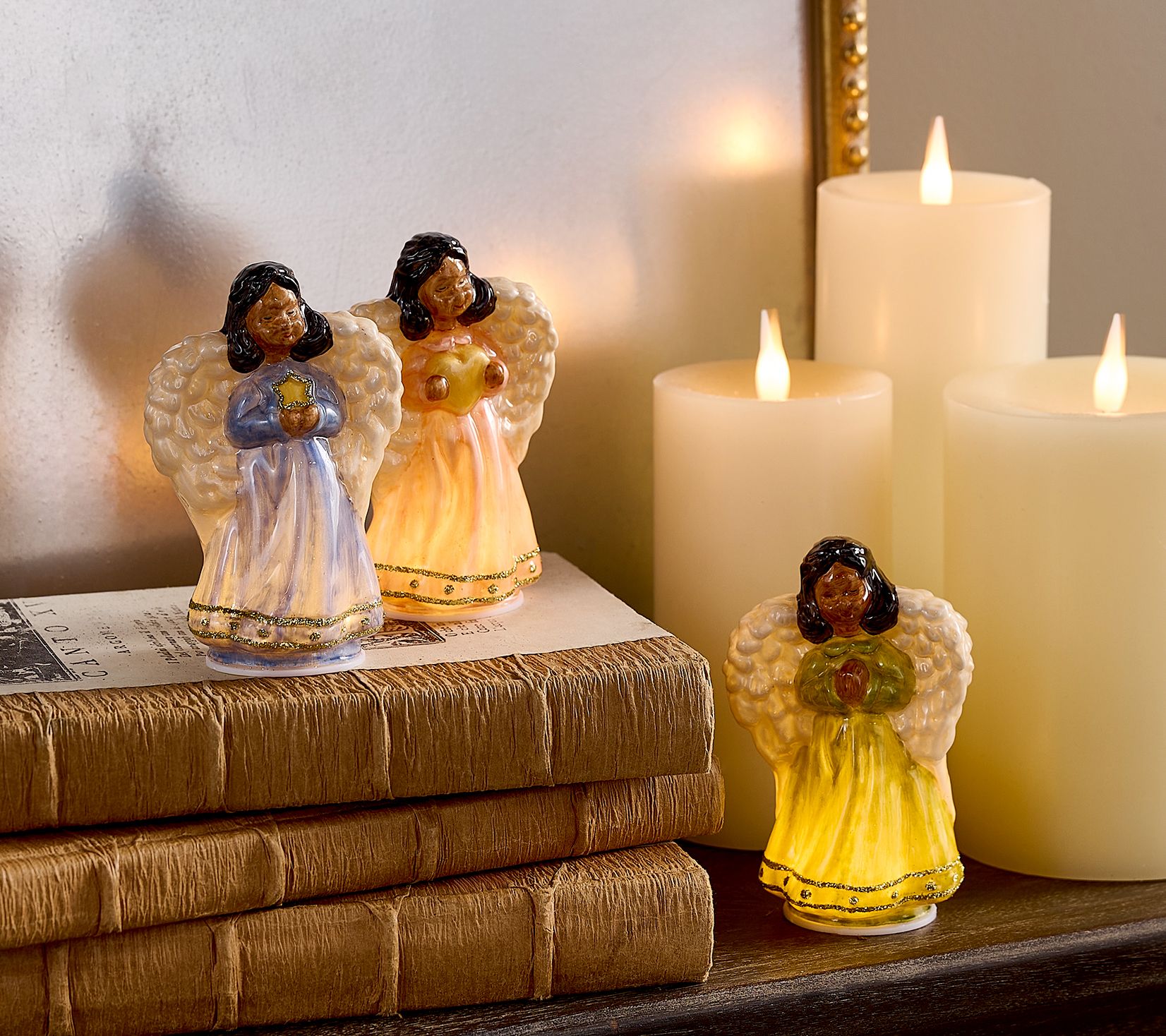 "As Is" Set of 3 Illuminated Mercury Glass Angels by Valerie