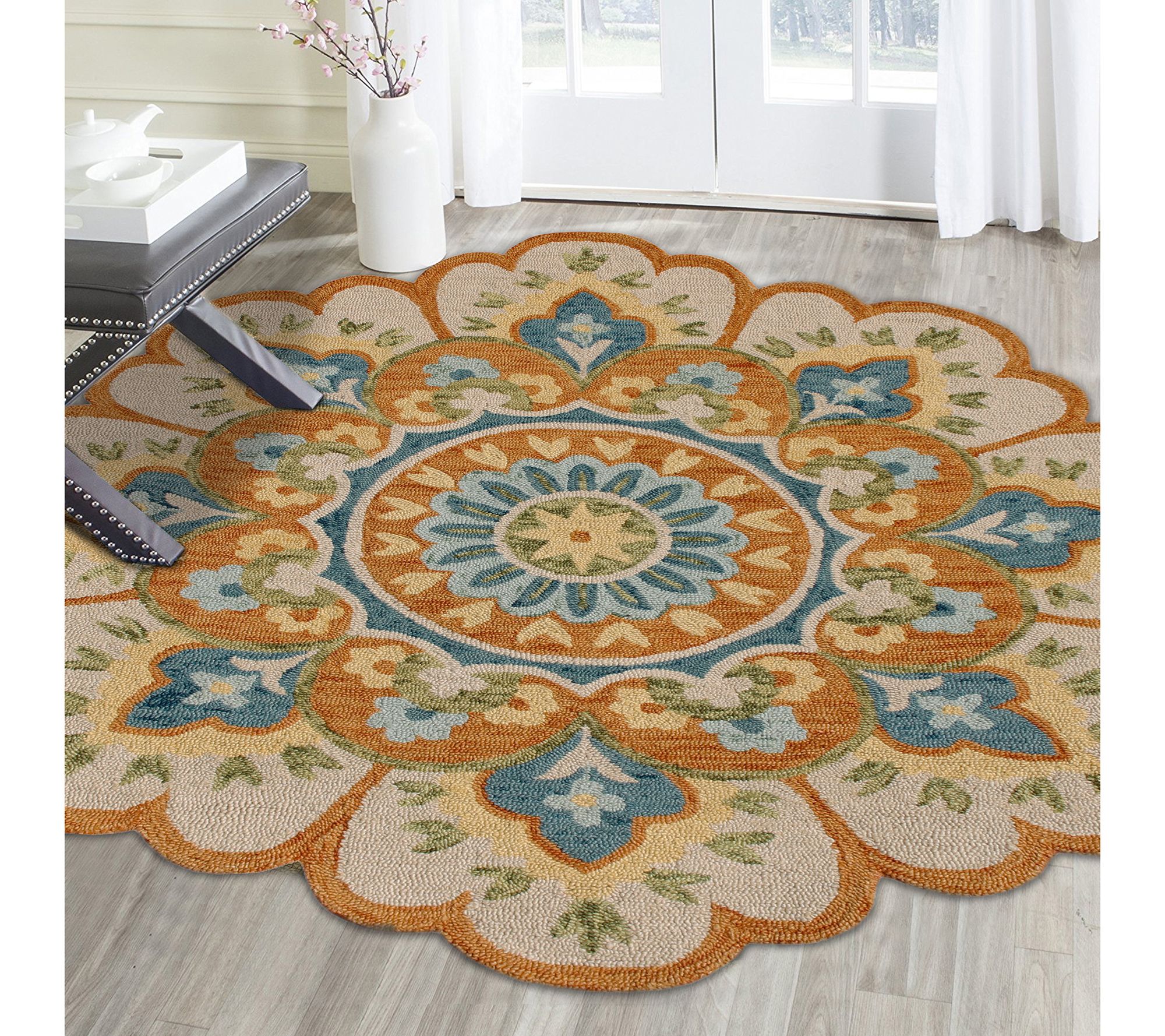 Ox Bay Rust Petal Edged Medallion Wool Indoor 6' Round Rug