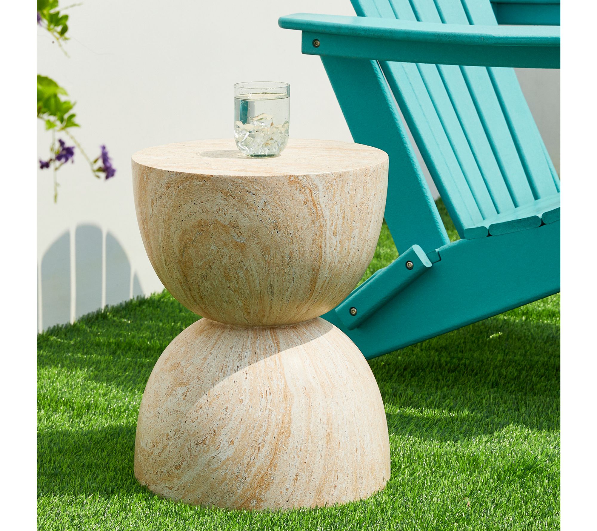 Glitzhome 18" Hourglass Faux Travertine GardenStool / Table