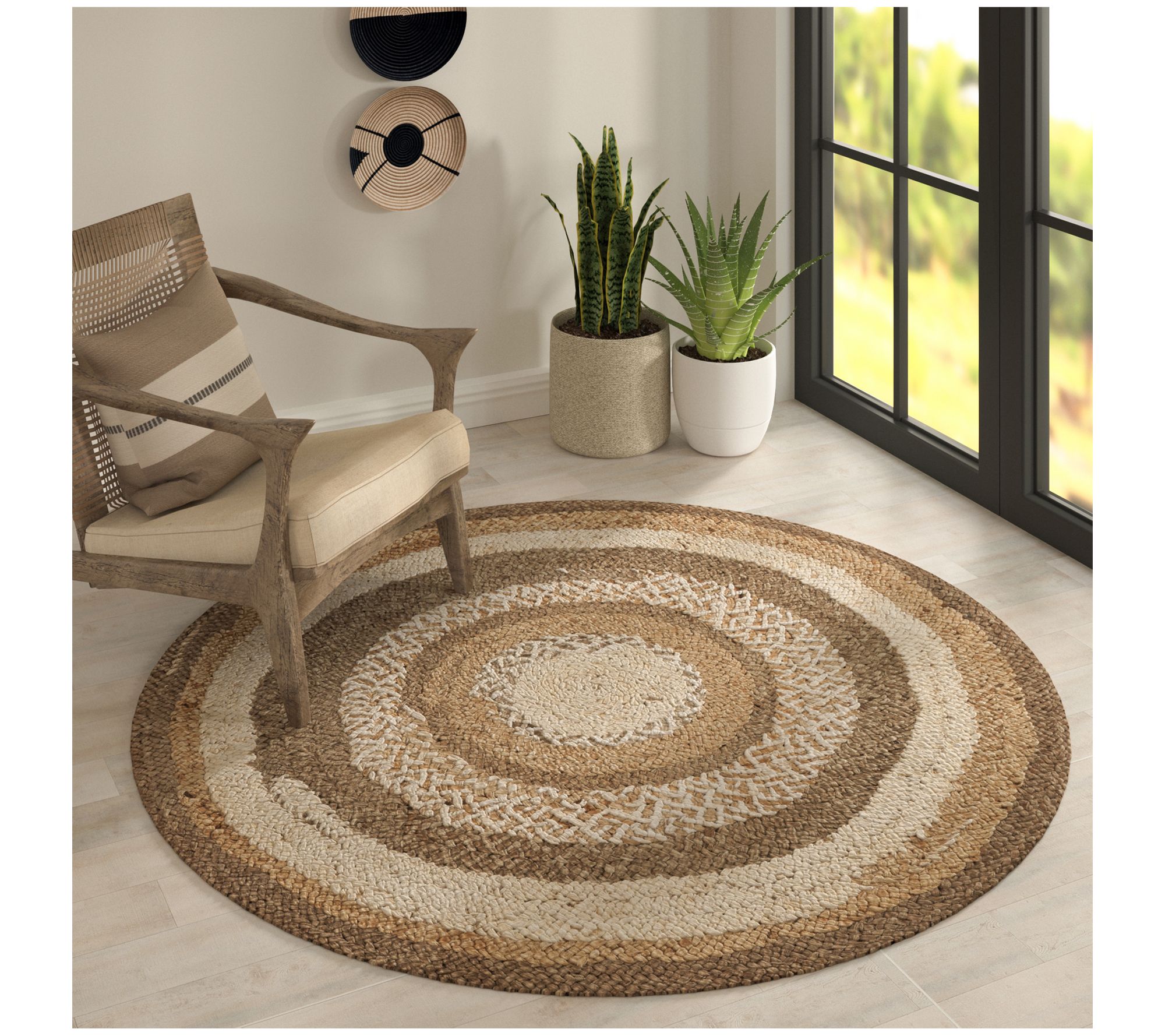 Ox Bay Farmhouse Circle Jute Indoor Rug, 6', Cream/Natural - QVC.com