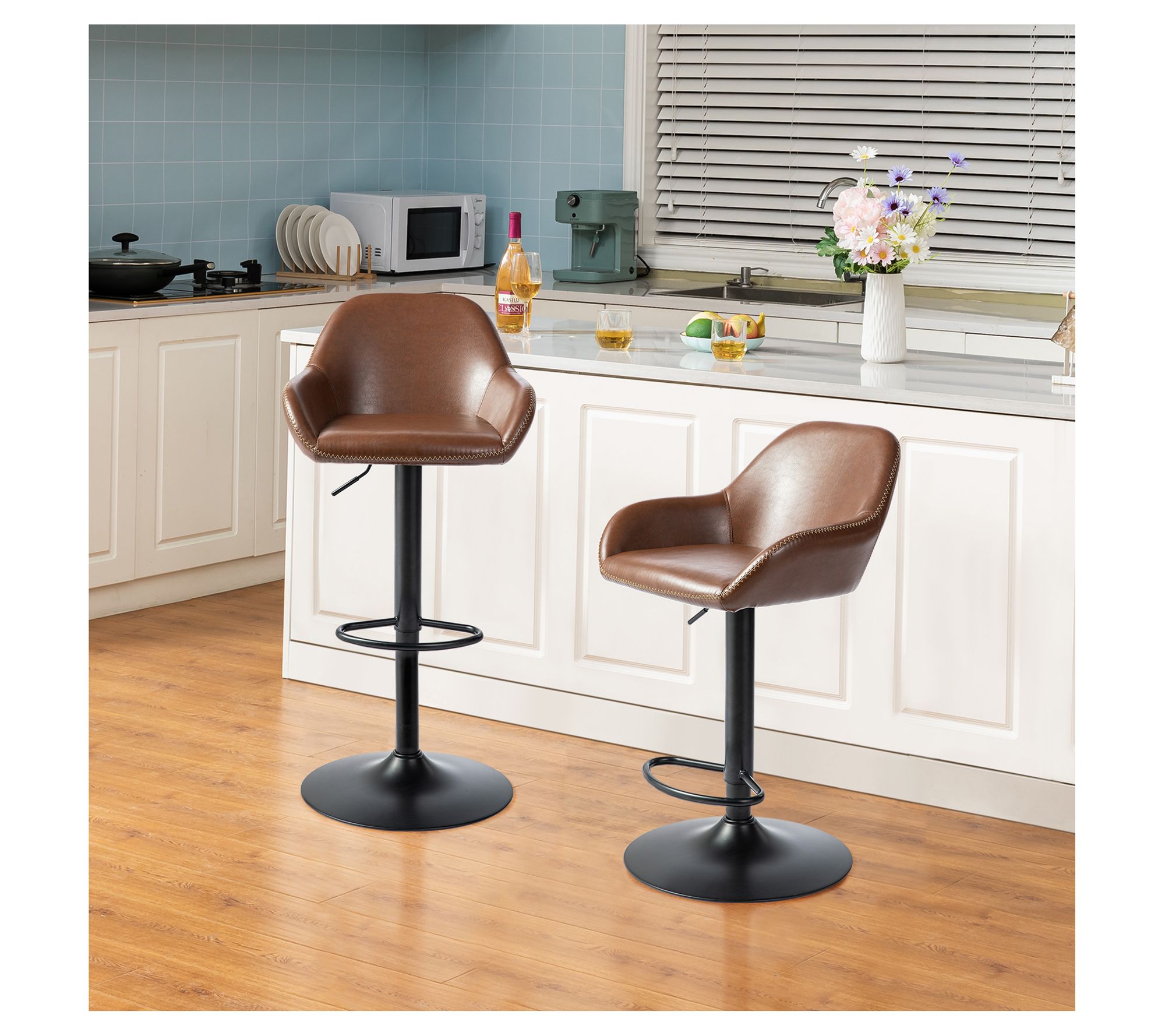 Glitzhome Modern Gaslift Adjust Swivel Bar Stools Set of 2