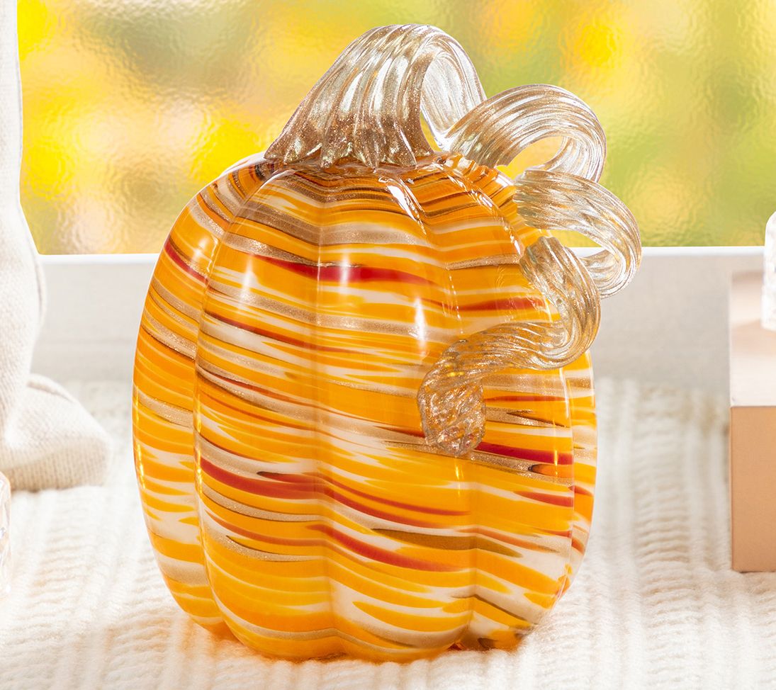 Glitzhome 6"H Fall Glass Fall Harvest Pumpkin with Glitter