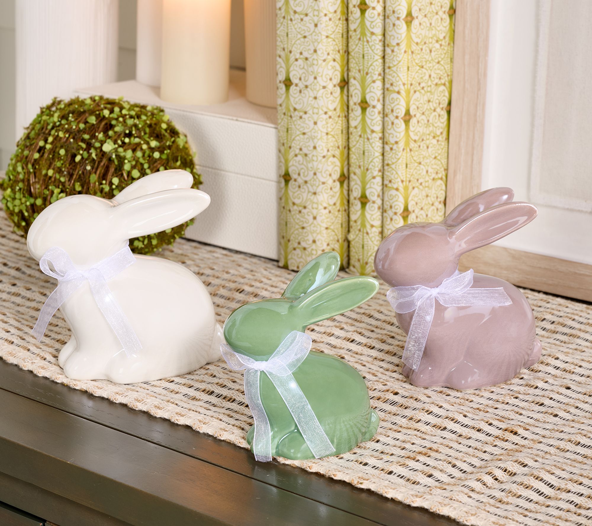 Home Reflections S/3 Pearlized Ceramic Bunnies with Bow