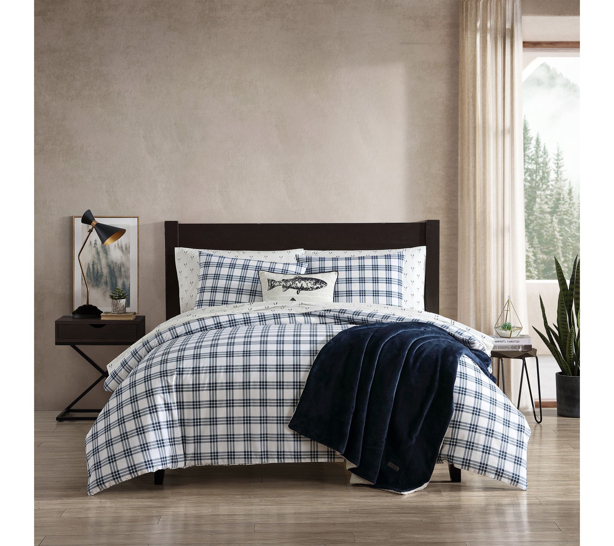 Eddie Bauer Basic Plaid Blue Cotton King DuvetCover Set