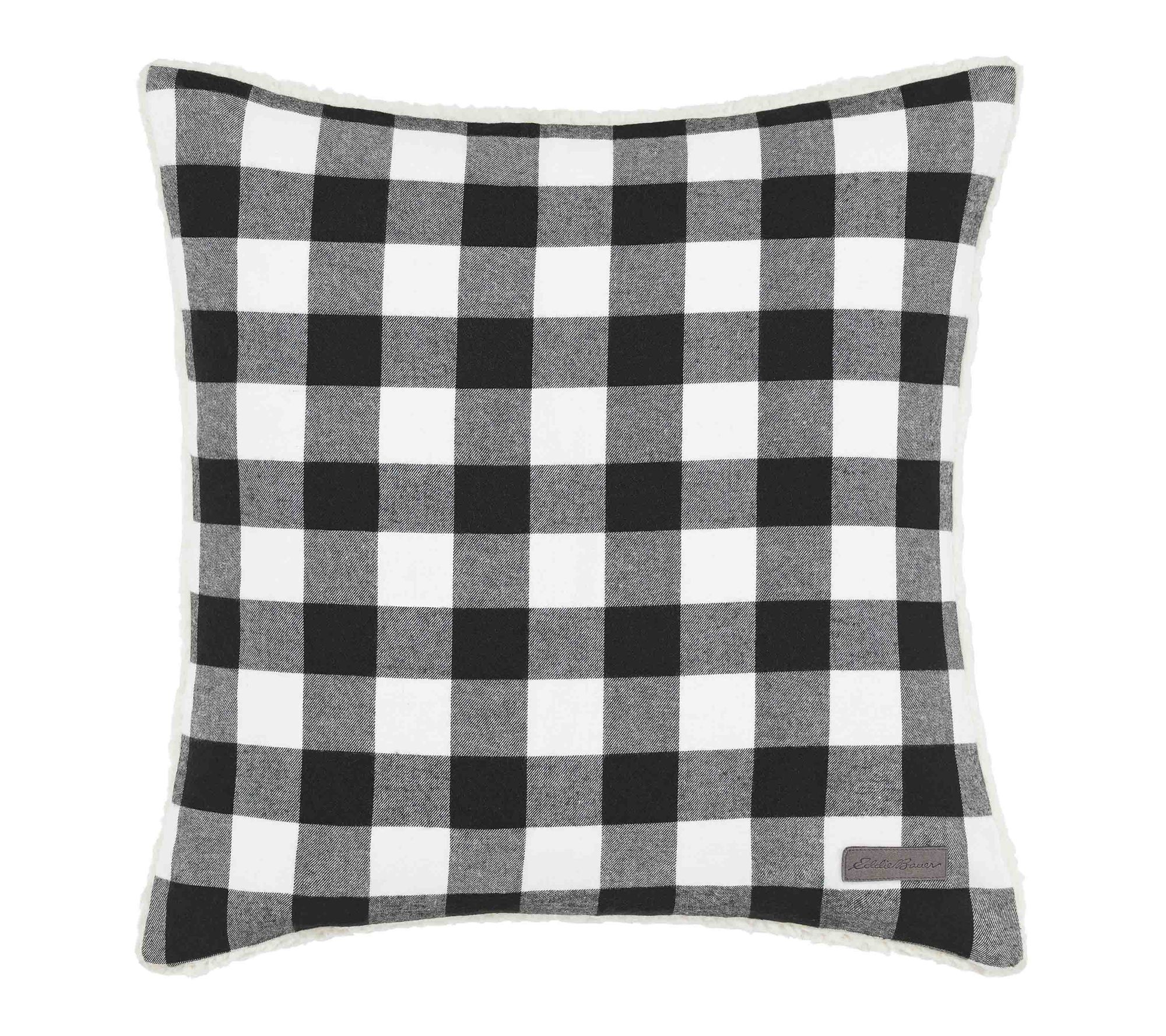 Eddie Bauer Cabin Plaid Black Cotton 20x20 Square Pillow