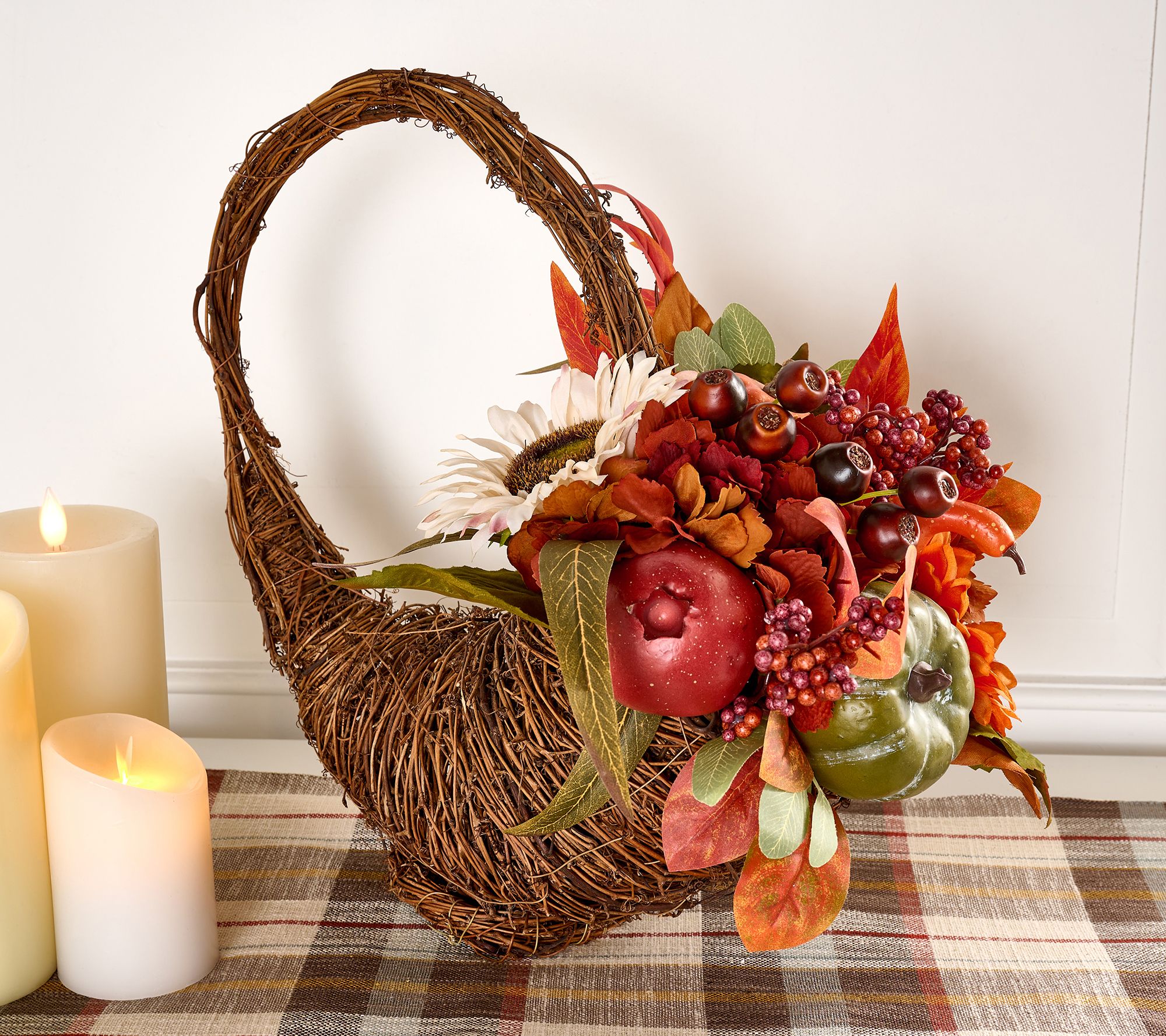 "As Is" Home Reflections 16" Harvest Faux Pumpkin Floral Cornucopia
