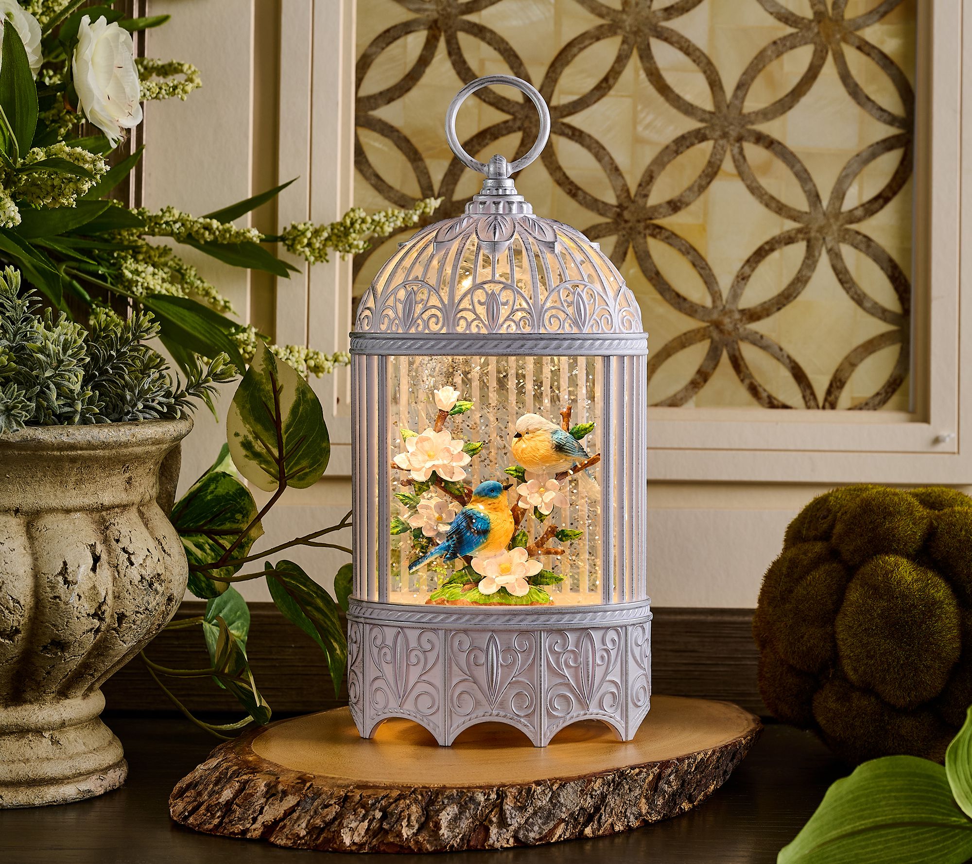 "As Is" Illuminated Glitter Birdcage with Bird & Flowers