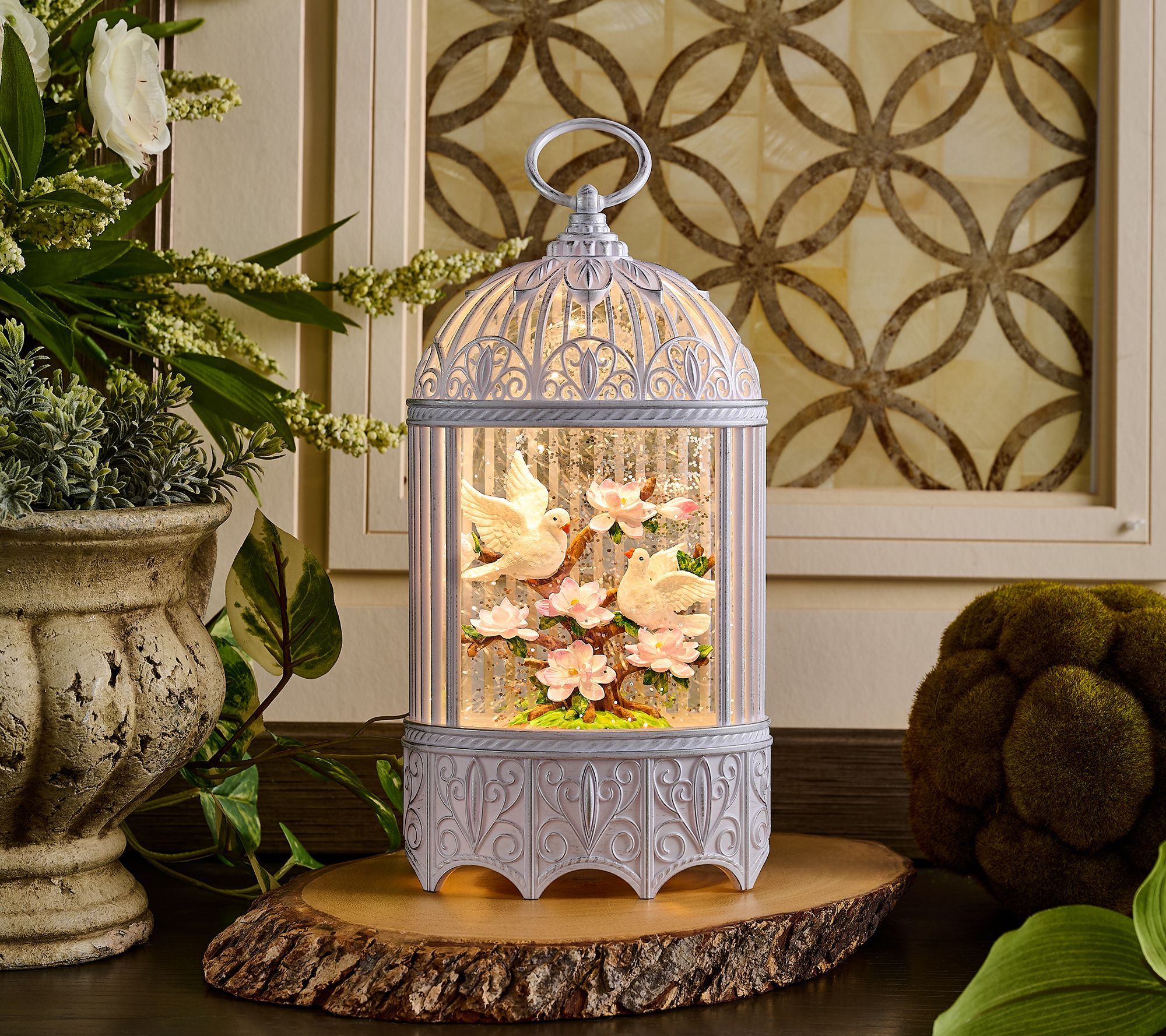 "As Is" Illuminated Glitter Birdcage with Bird & Flowers