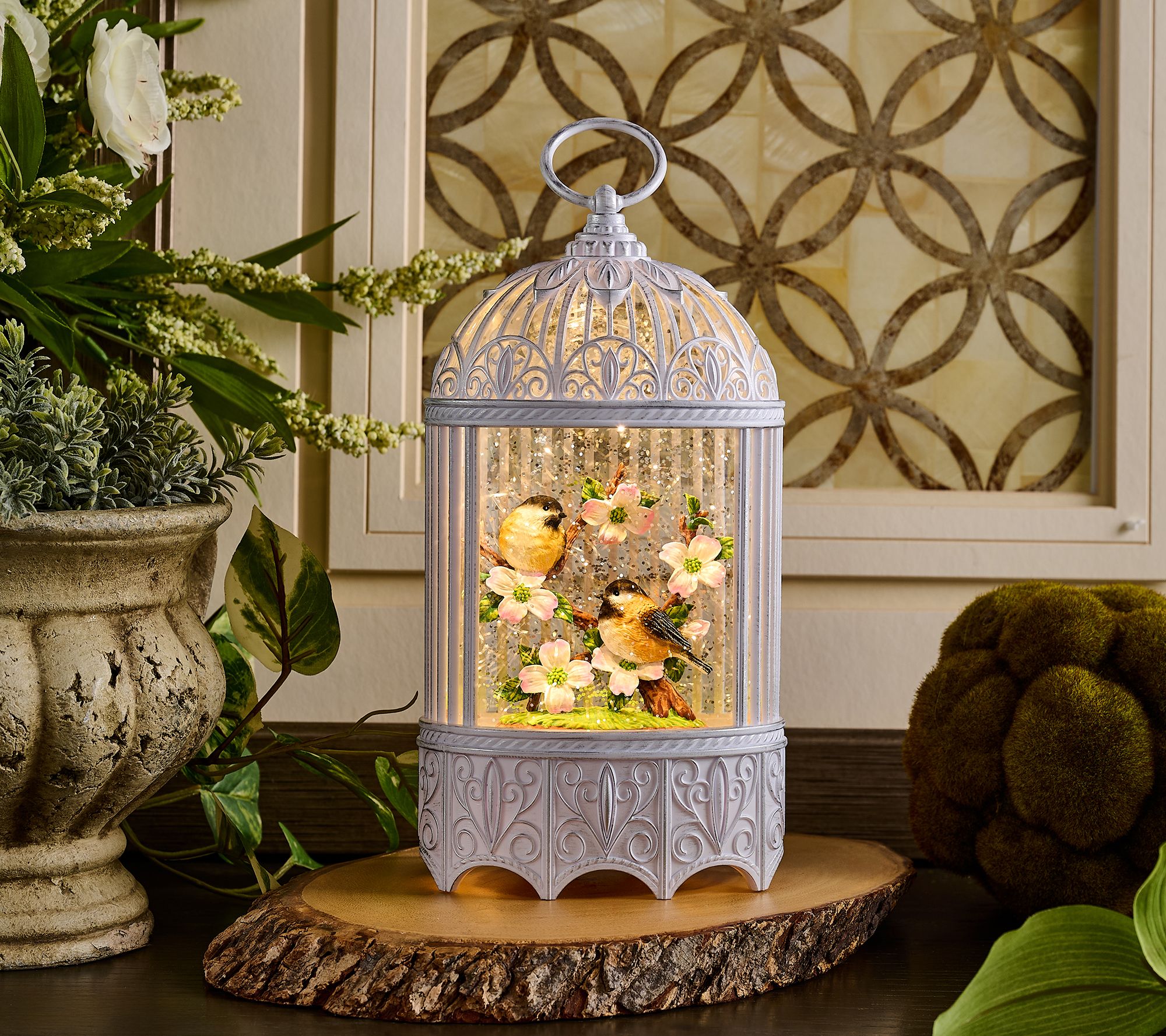 "As Is" Illuminated Glitter Birdcage with Bird & Flowers