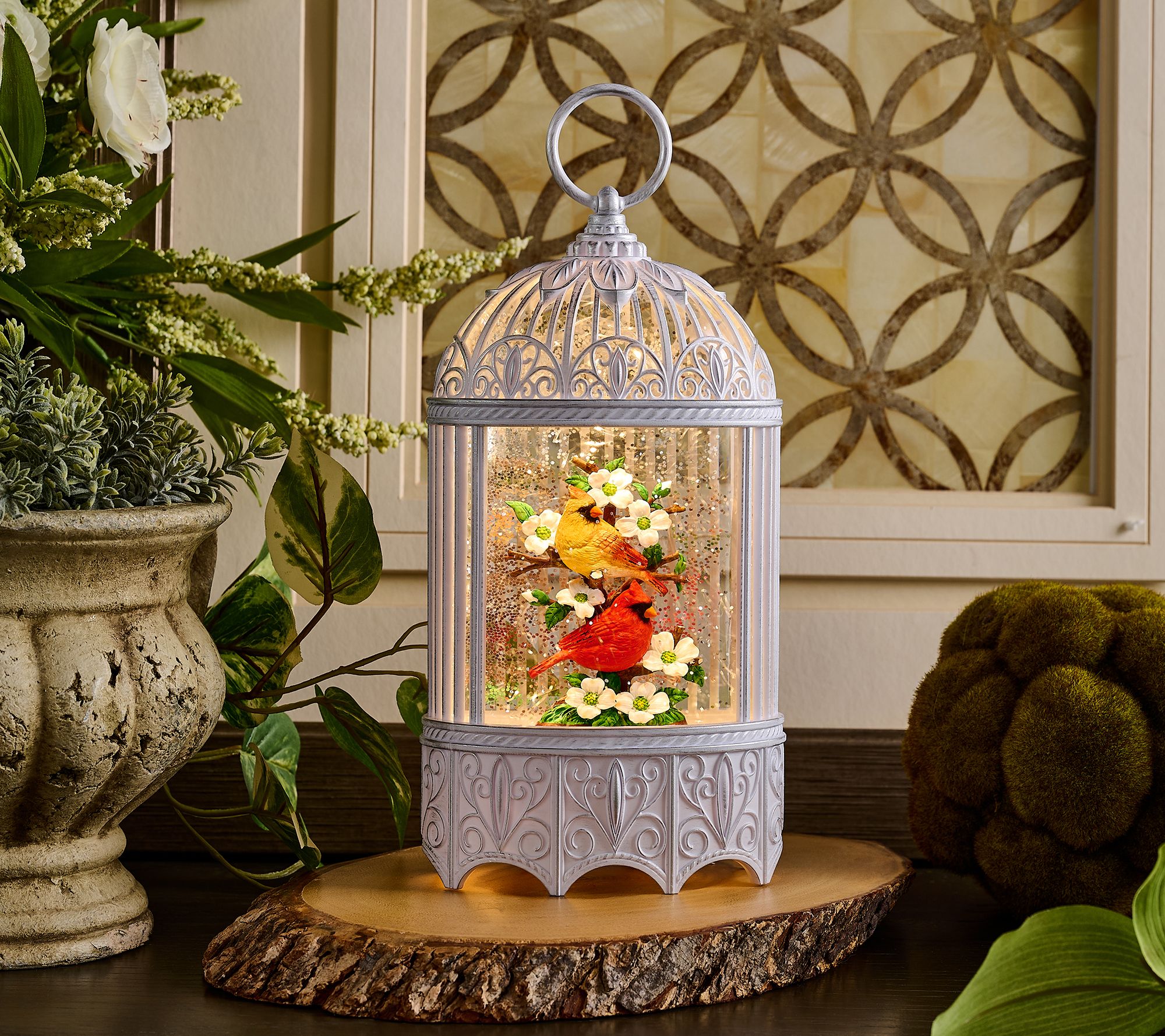 "As Is" Illuminated Glitter Birdcage with Bird & Flowers
