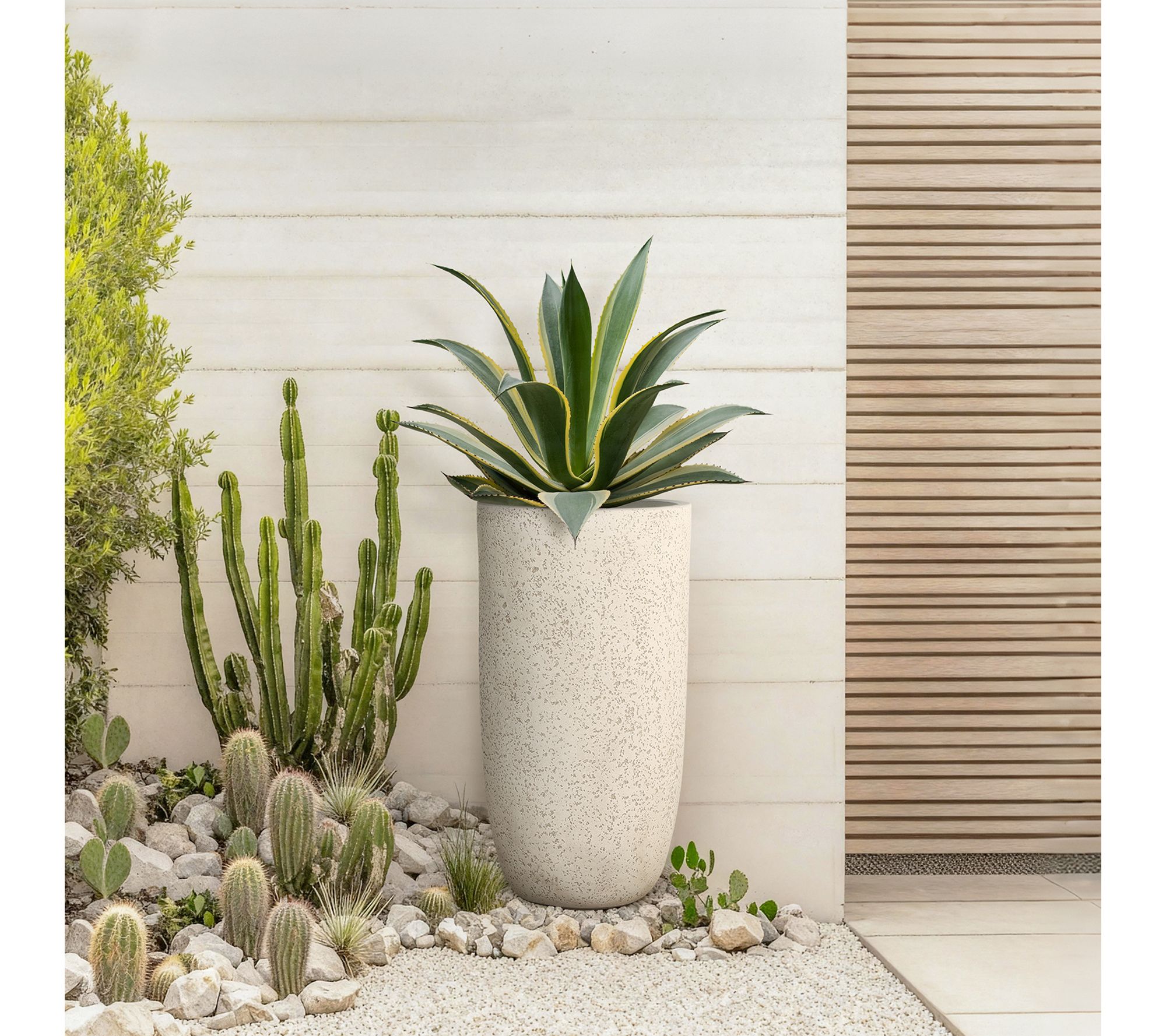 LuxenHome 22.72"H Round Tapered MgO Planter, Faux Travertine