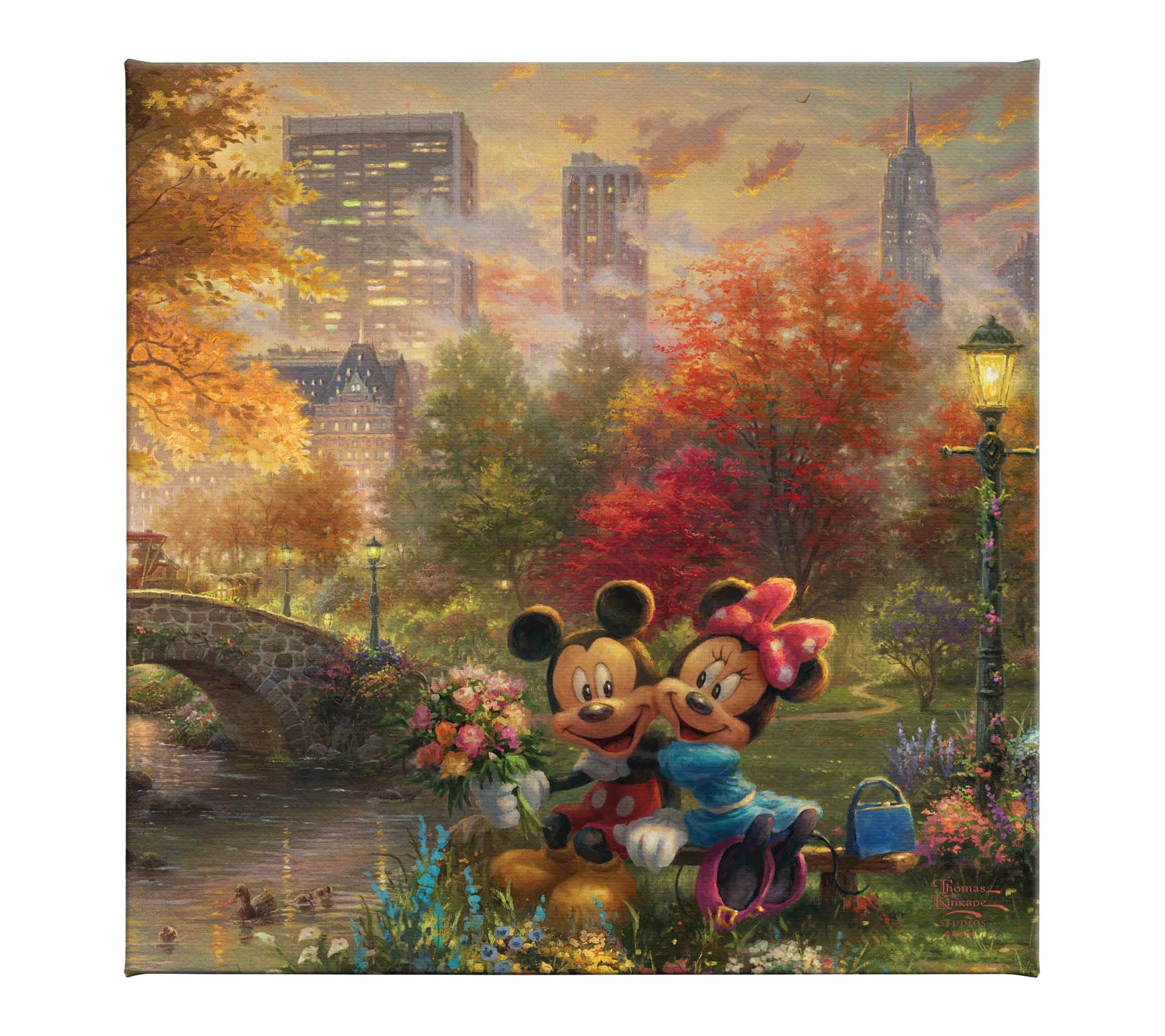 Thomas Kinkade Mickey & Minnie Central Park 14x14 Gallery Wrap