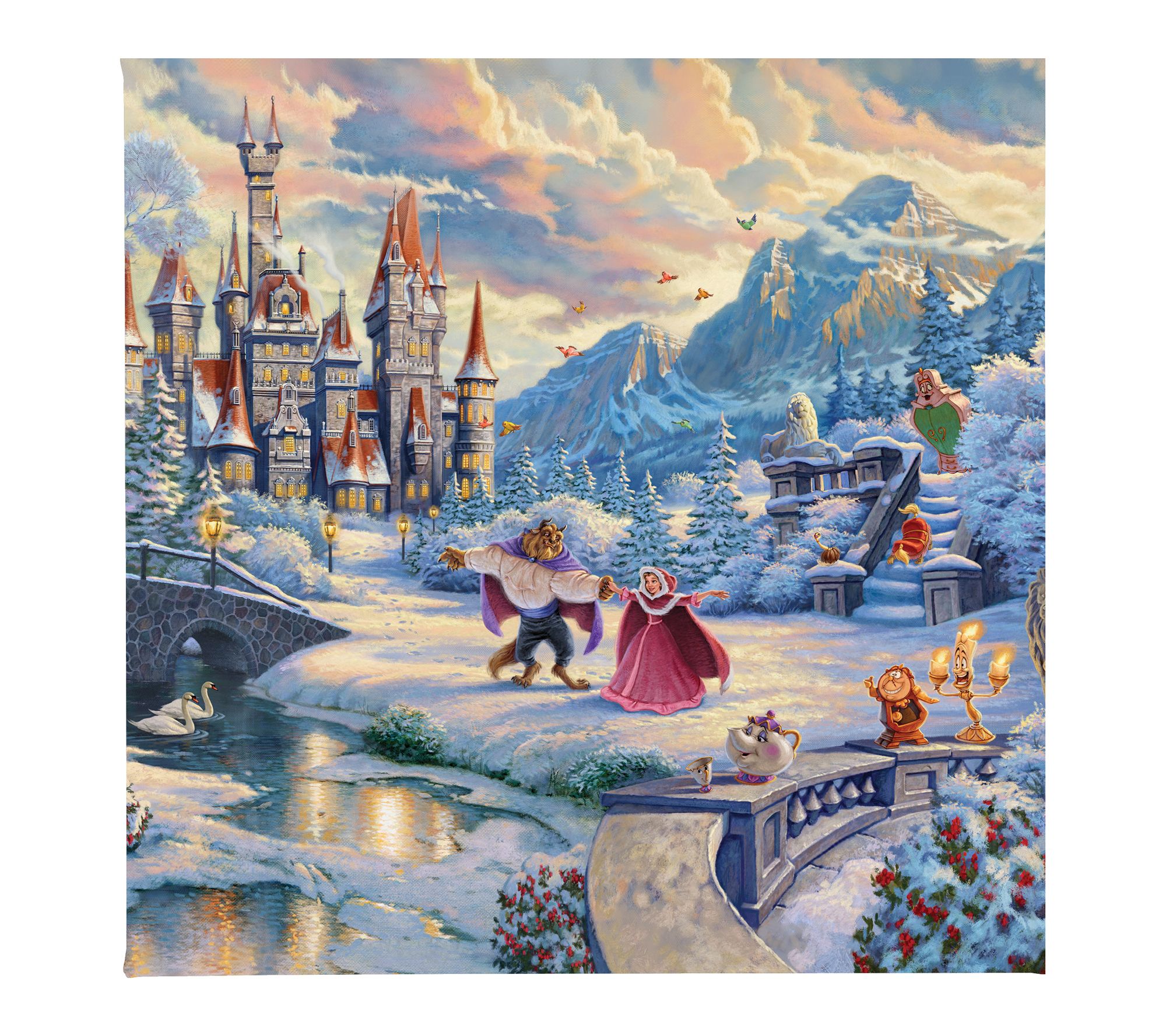 ThomasKinkade Beauty&Beast Winter Enchantment 14x14GalleryWrap