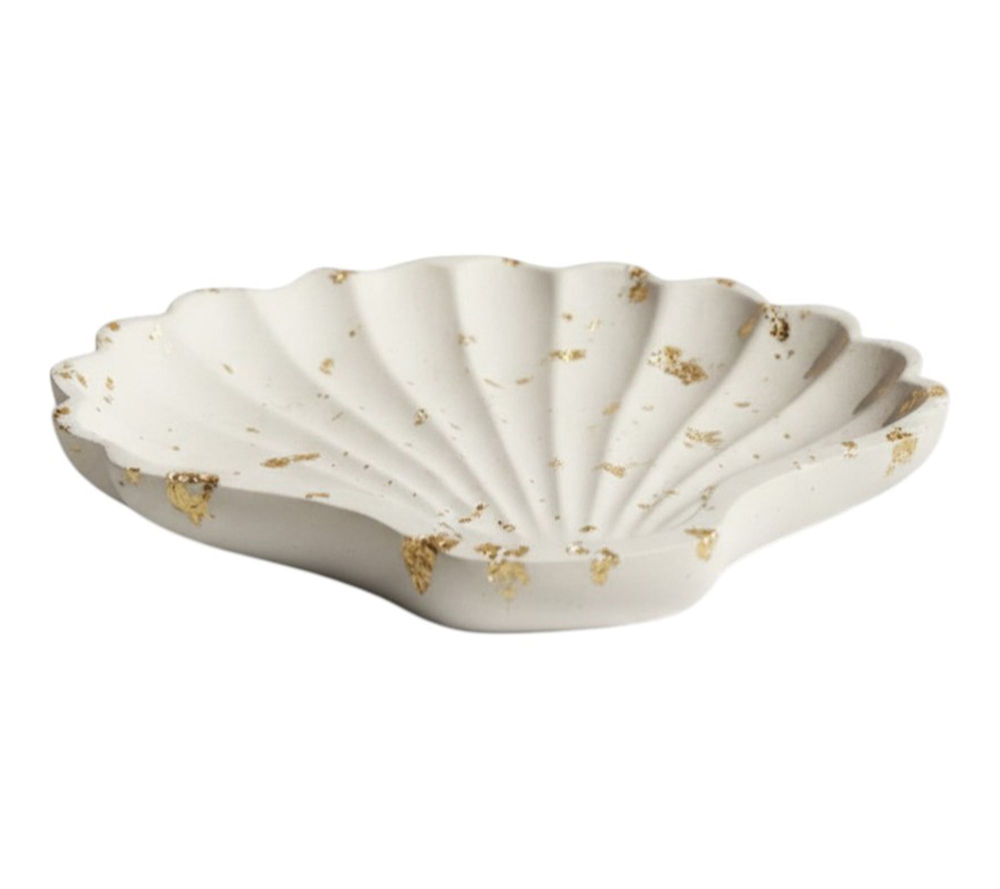 HomeRoots 4" White & Gold Resin Seashell Trinket Tray