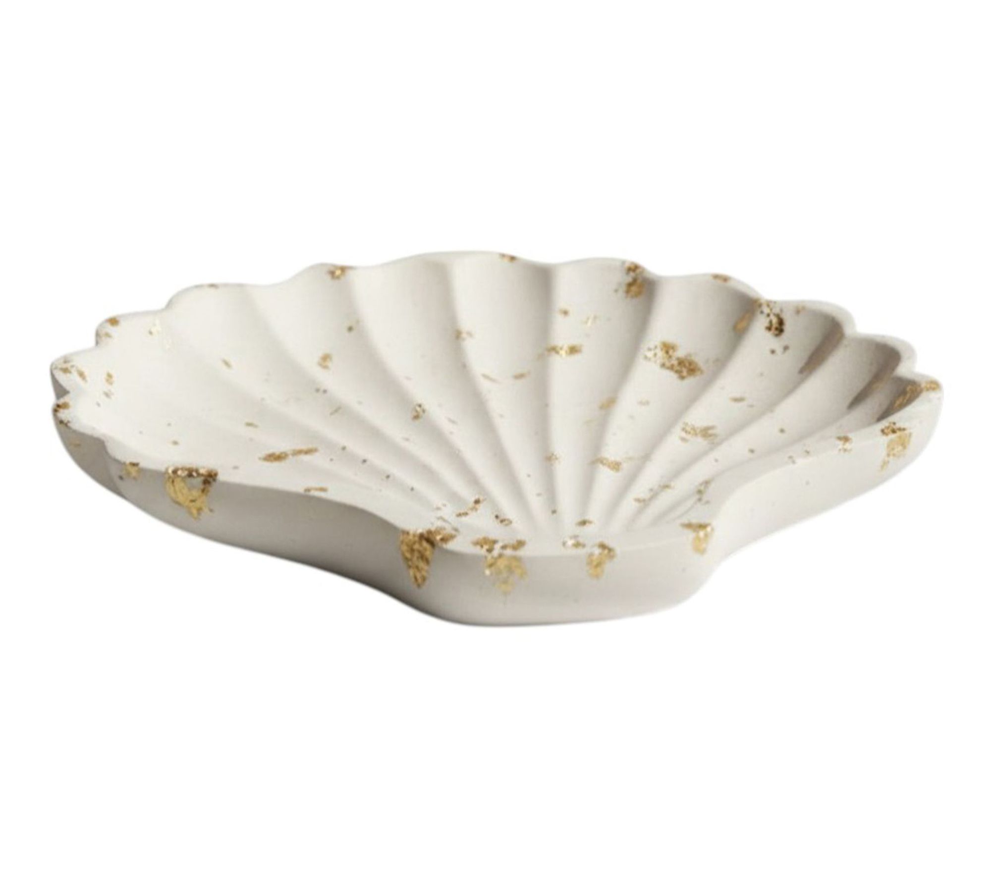 HomeRoots 4" White & Gold Resin Seashell Trinket Tray