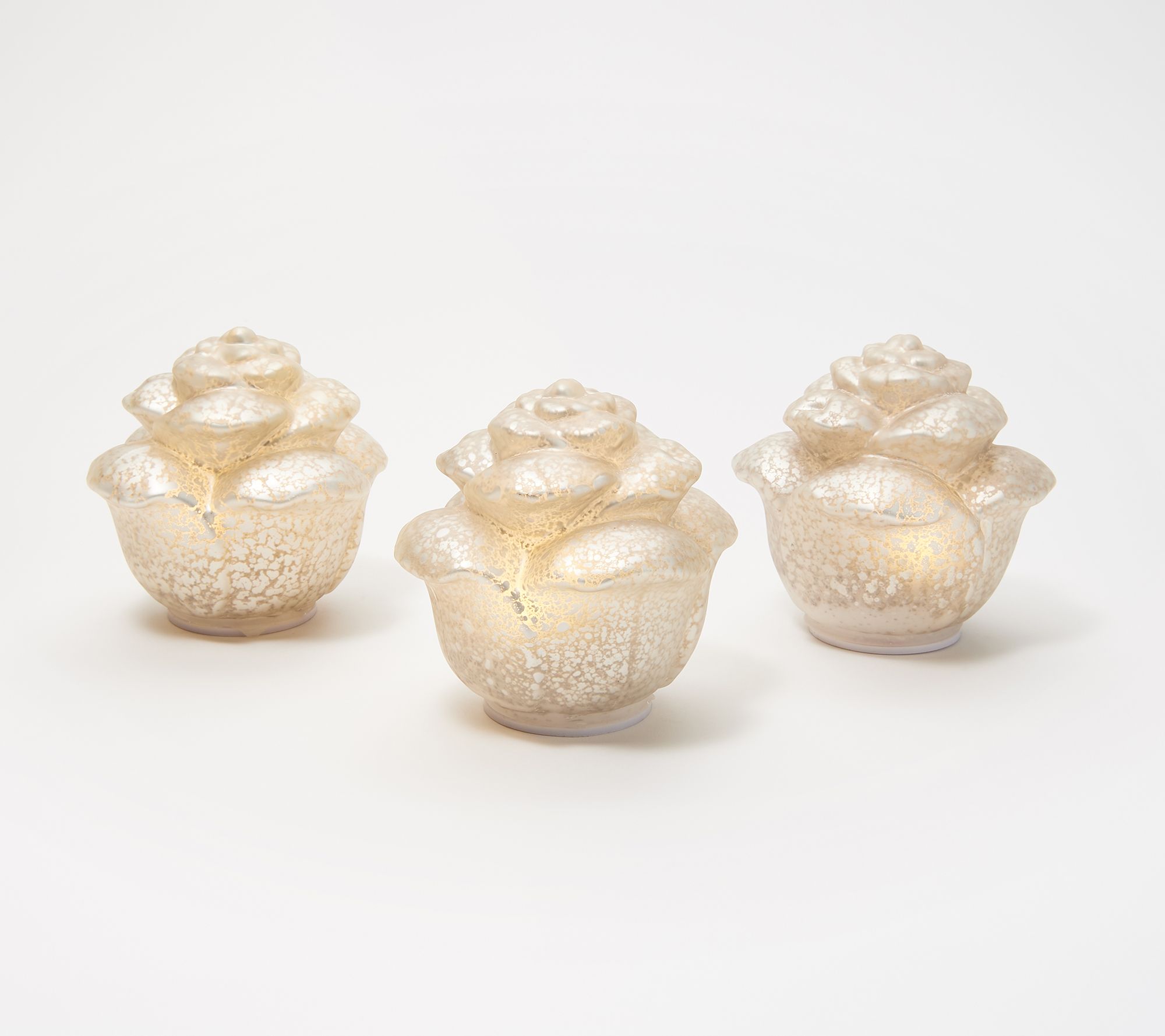 "As Is" Set of 3 Illuminated Mercury Glass Roses by Valerie