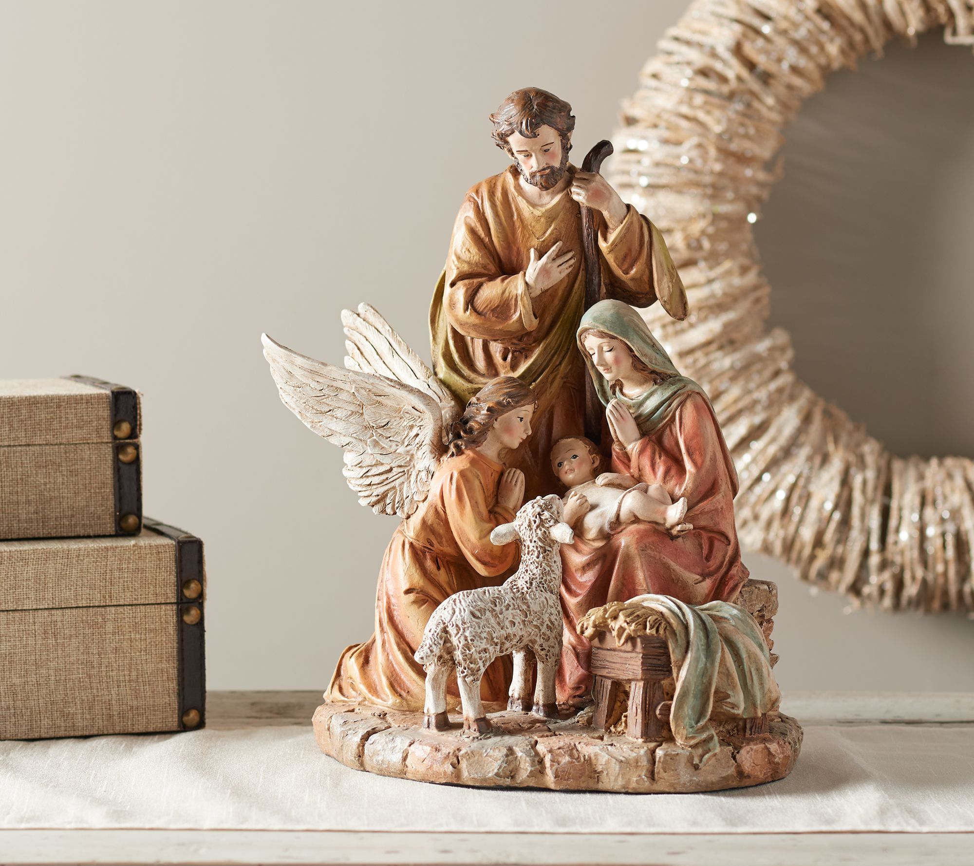 "As Is" 13" Holy Family Nativity Scene with Angel by Valerie