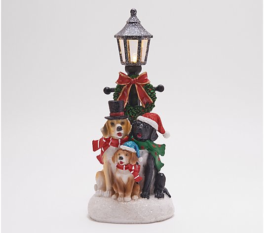 Plow & Hearth Caroling Dogs or Cats w/ Illuminated Lamp Post