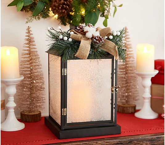Home Reflections 16" Flameless Frosted Glass Lantern w/ Bow