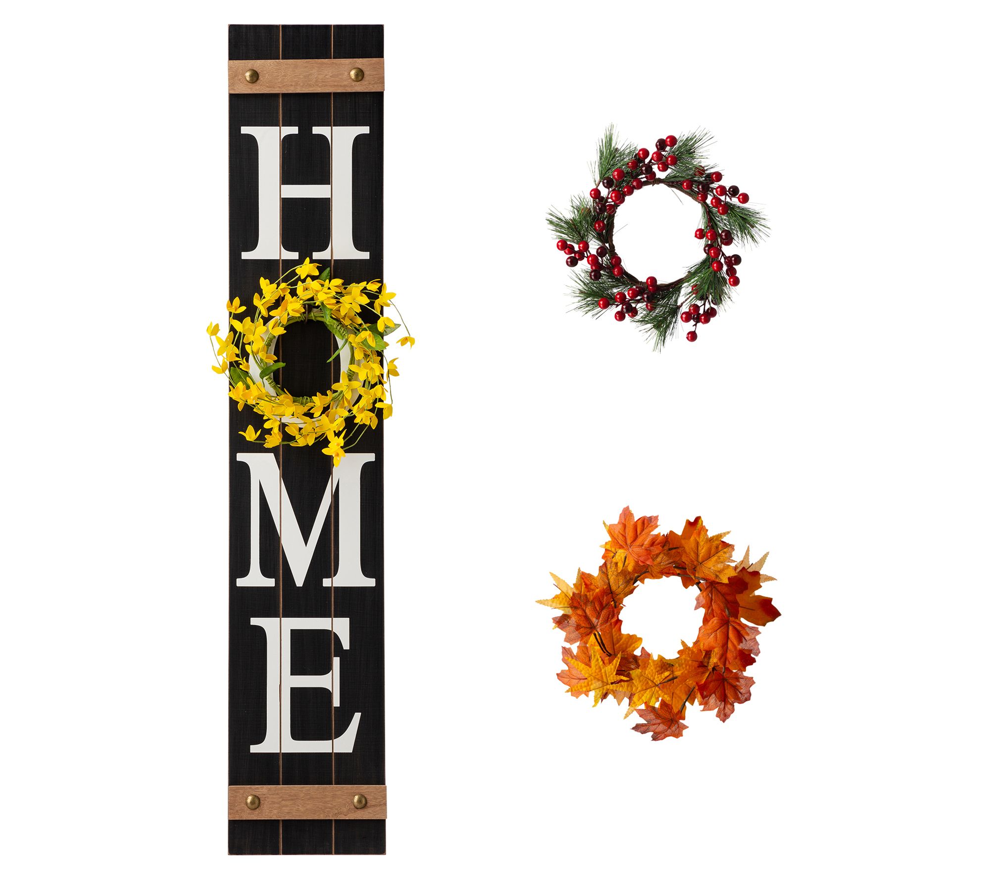 Glitzhome Home Sign with Spring, Fall, Holiday Wreaths