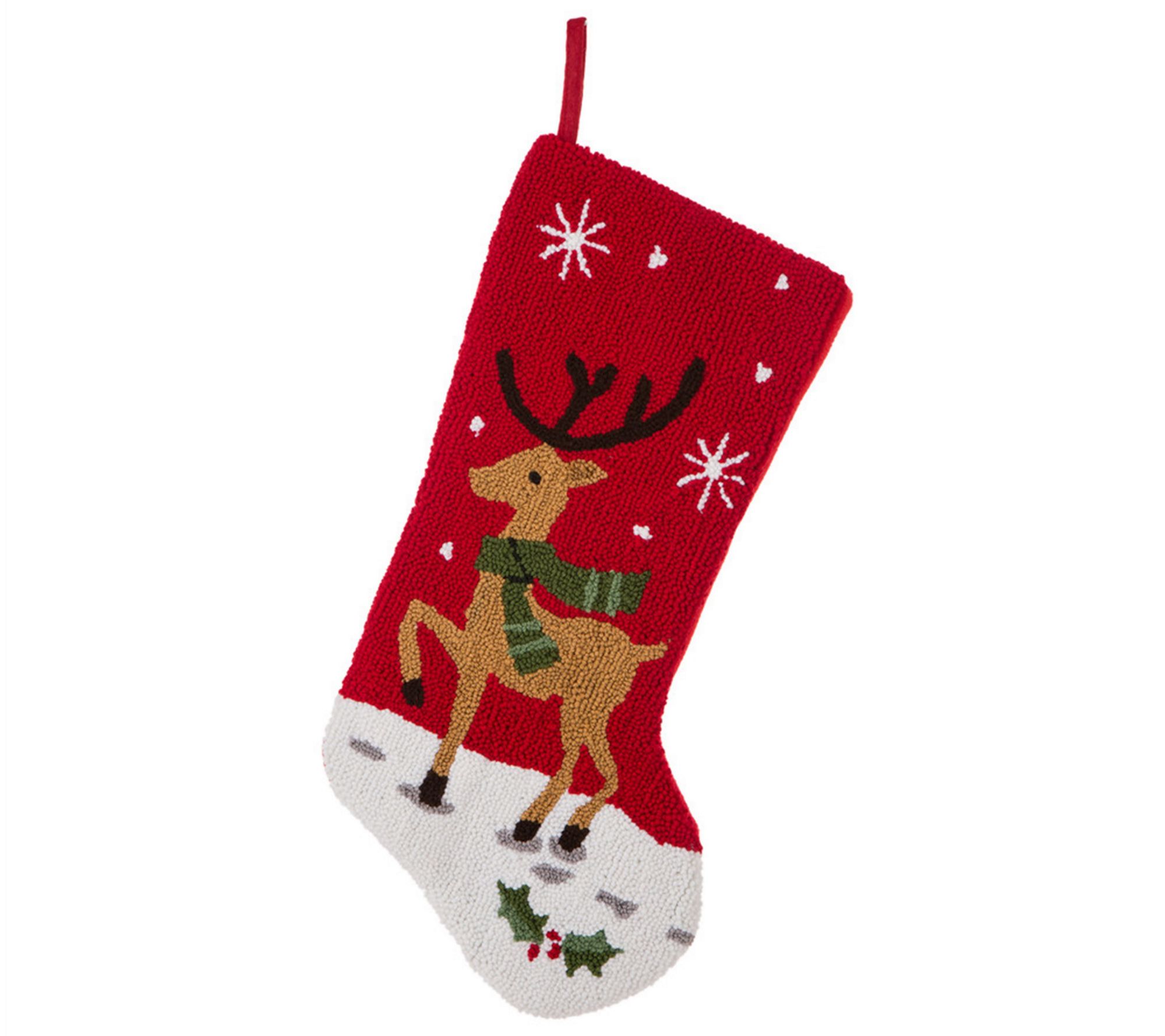 Glitzhome Reindeer Hook Looped Fabric ChristmasStocking