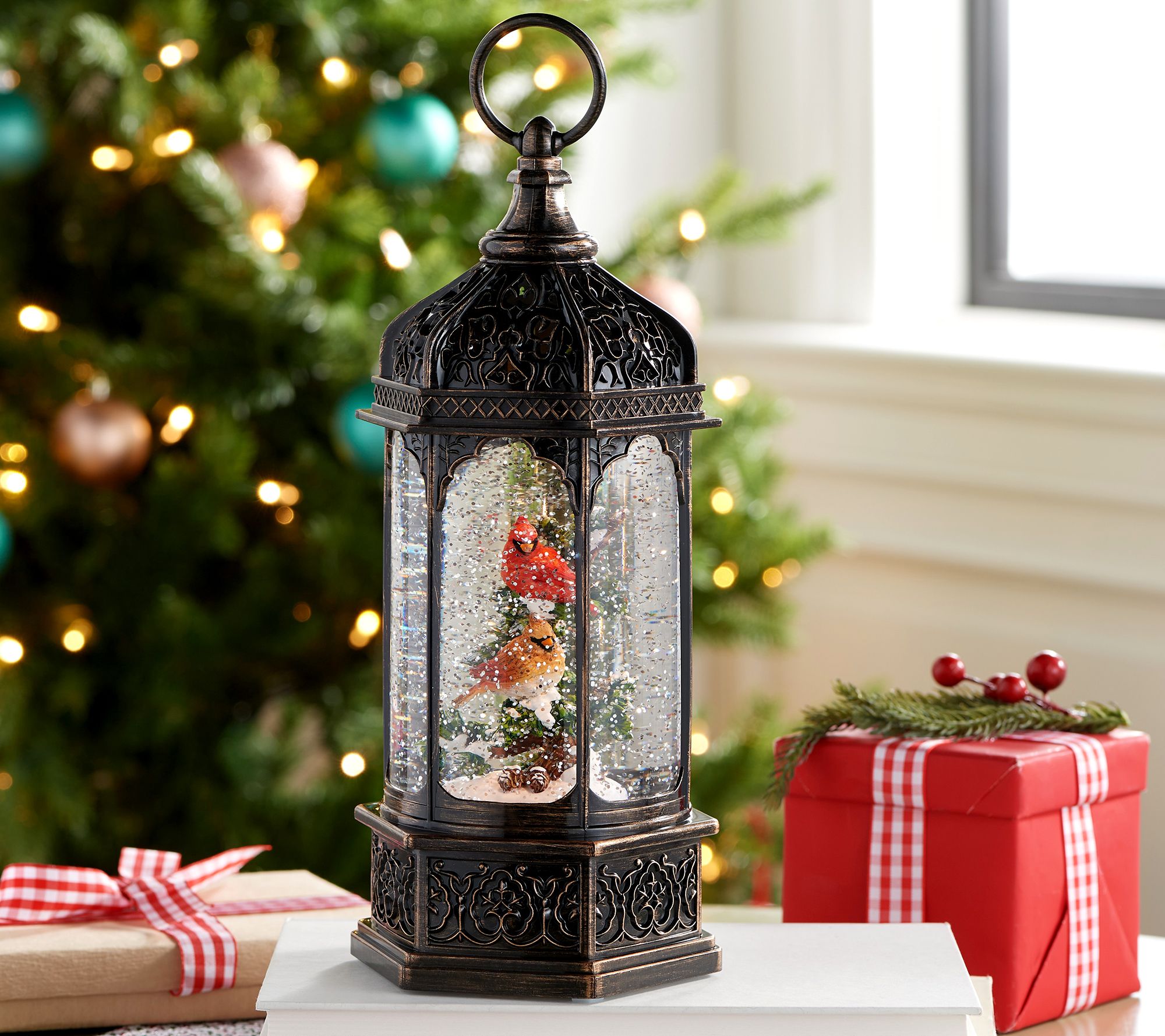 12" Illuminated Glitter Lantern with Holiday Scene by Valerie 