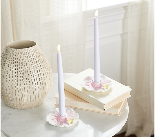 Lightscapes Set of 2 Flameless Tapers with Flower Holders